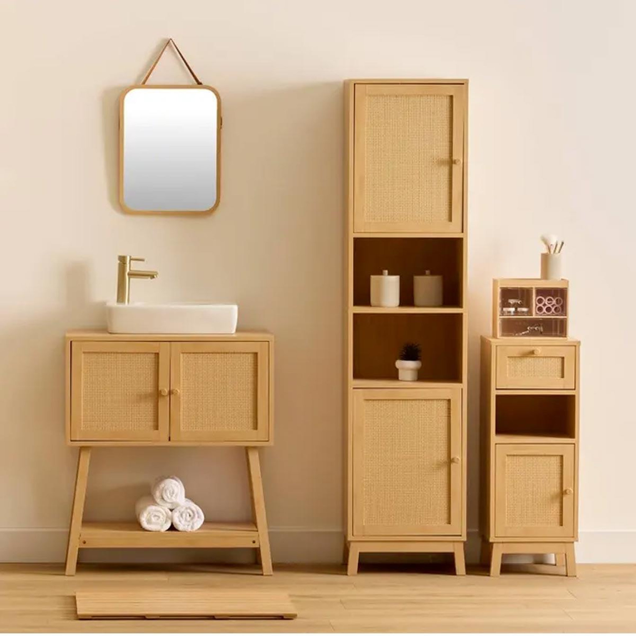 Voir la diapositive 5 : FIVE Meuble bas salle de bain  cane  80cm naturel