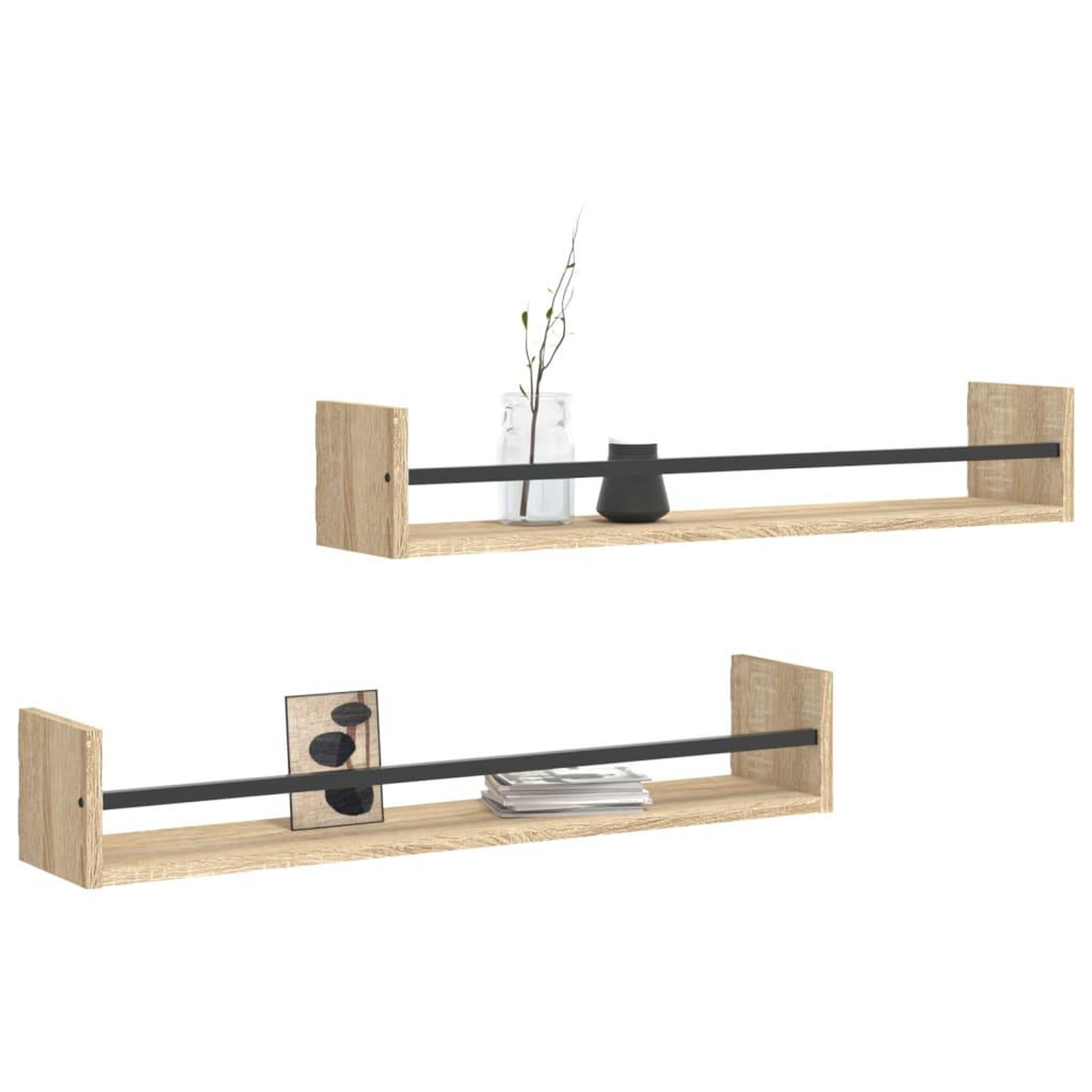 Voir la diapositive 3 : VIDAXL Etageres murales avec barres 2 pcs chene sonoma 80x16x14 cm