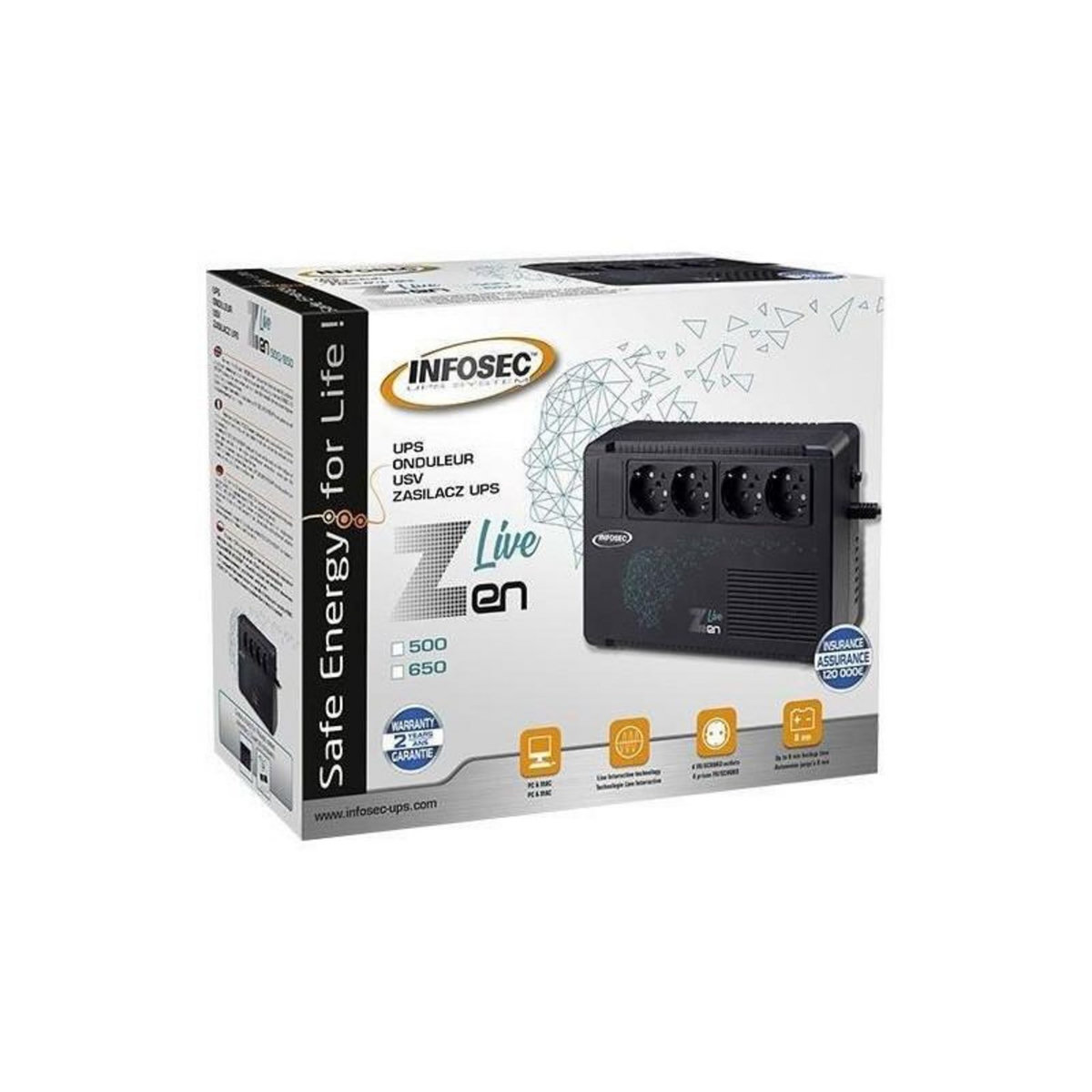 Infosec INFOSEC Zen Live 500 - Onduleur Line Interactive 500 VA 4 Prises FR/SCHUKO - Garantie 2 ans