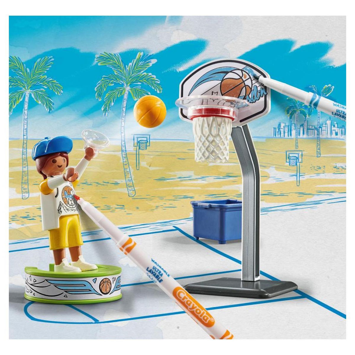 PLAYMOBIL 71516 Color - Joueur de basket avec panier
