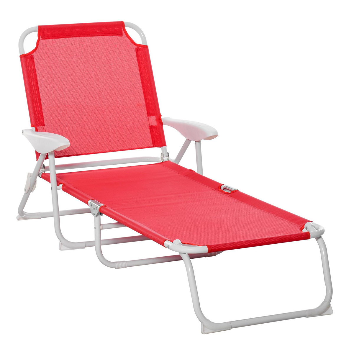 OUTSUNNY Bain de soleil pliable - transat inclinable 4 positions - chaise longue grand confort avec accoudoirs - métal époxy textilène - dim. 160L x 66l x 80H cm - rouge