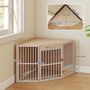 Voir la diapositive 3 : PAWHUT Cage d'angle pour chien en bois clair dim. 113 x 80 x 64 cm porte entrée + porte rotative alimentation