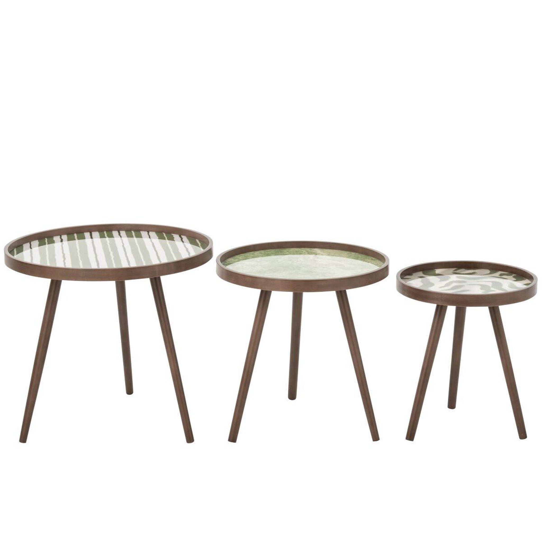 Voir la diapositive 2 : J-LINE Lot de 3 Tables Basses Gigognes  Yann  60cm Vert Olive