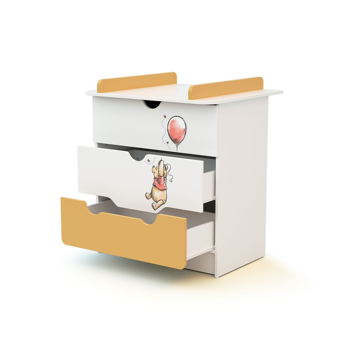 AT4 Ensemble lit bébé 60x120 cm et commode à langer 3 tiroirs WINNIE BALLON DISNEY Jaune