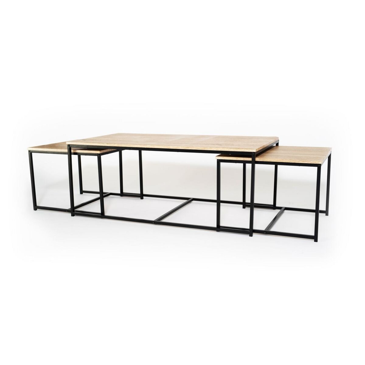 Lot de 3 tables basses gigognes plateau bois HOUSTON