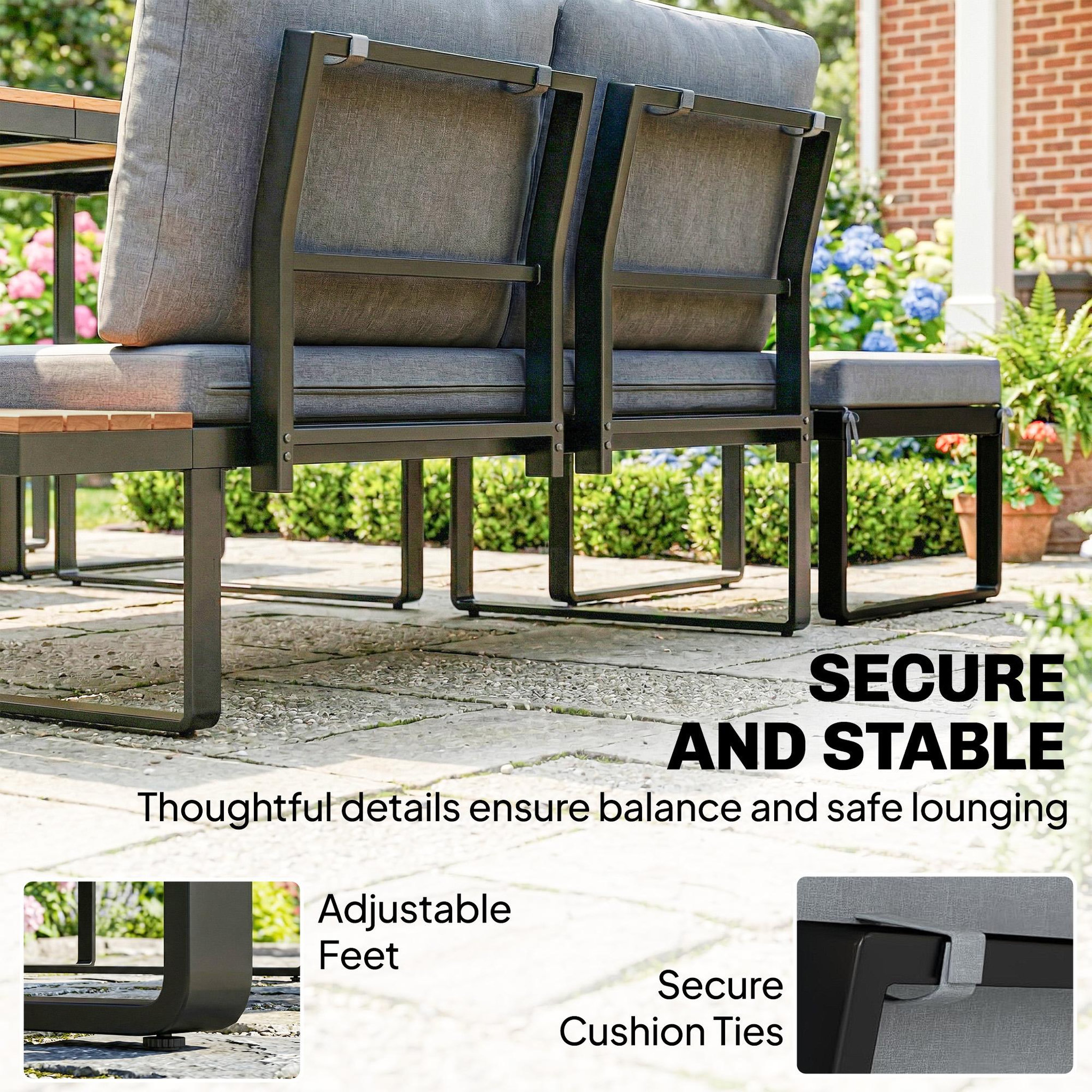 Voir la diapositive 4 : OUTSUNNY Salon de jardin design alu noir bois composite 6-8 pers. Modulable