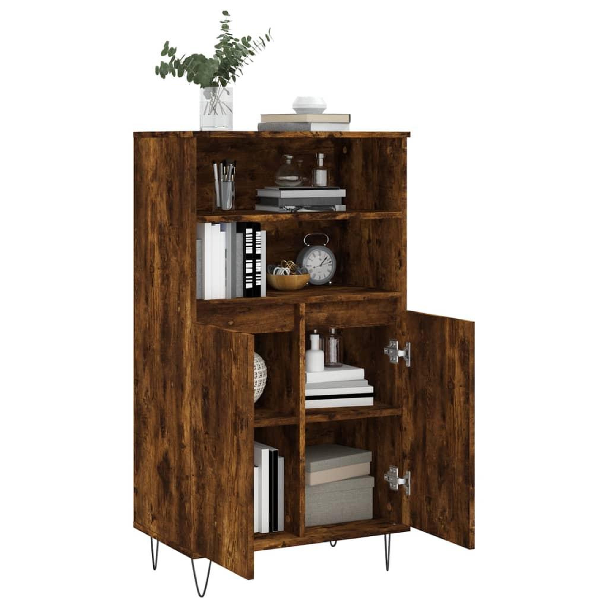 Voir la diapositive 4 : VIDAXL Buffet haut Chene fume 60x36x110 cm Bois d'ingenierie