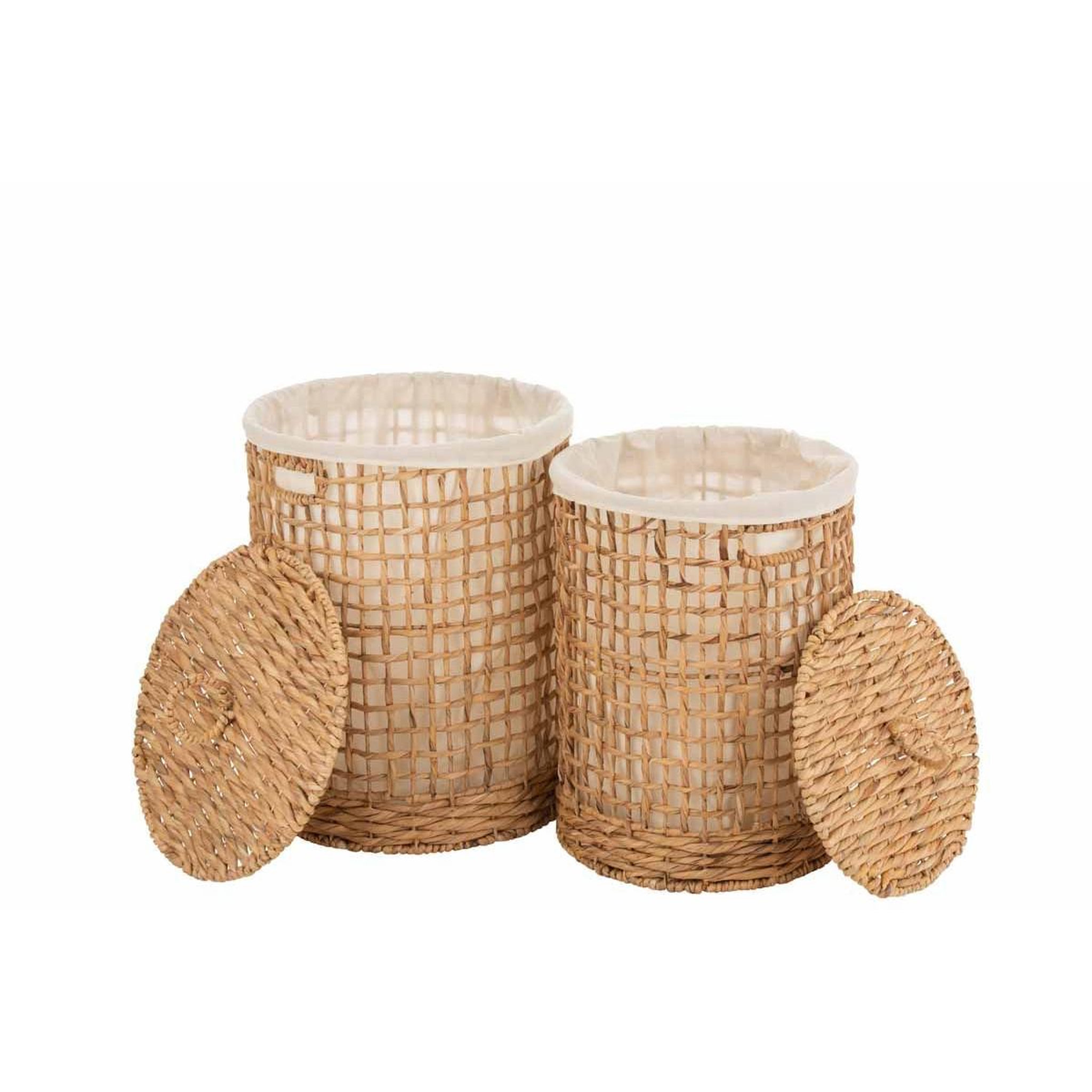 Voir la diapositive 2 : J-LINE Lot de 2 paniers avec couvercle  linge  55cm naturel