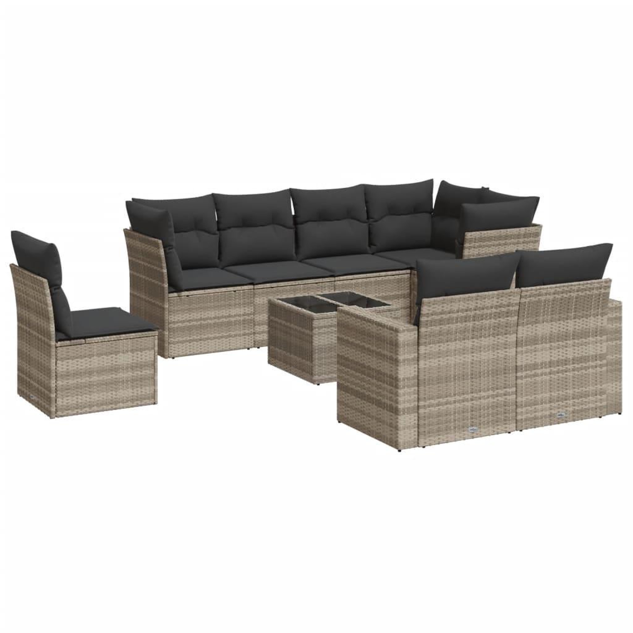 Voir la diapositive 2 : VIDAXL Salon de jardin 9 pcs avec coussins gris clair resine tressee