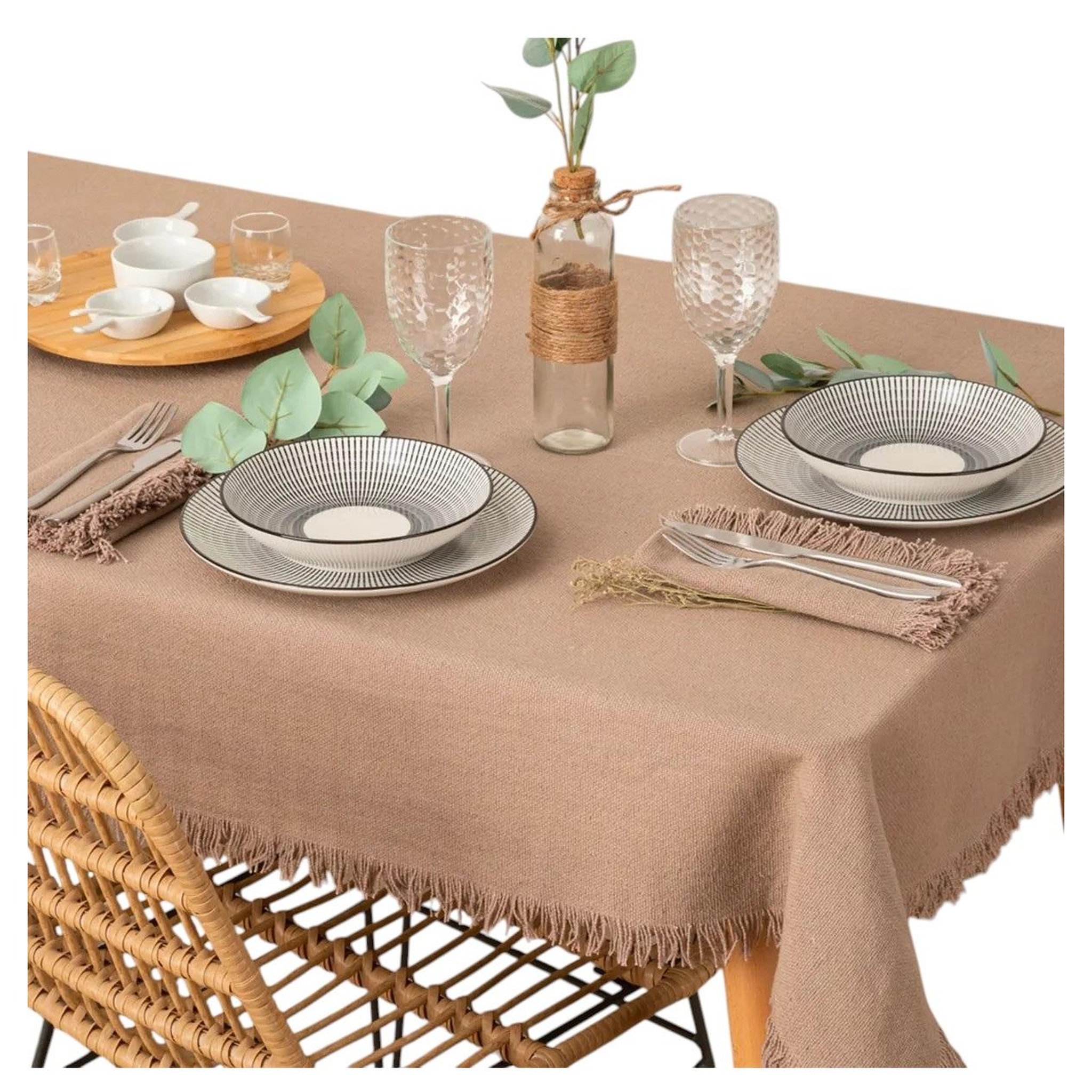 Voir la diapositive 6 : Eden Nappe en coton a franges - chic et élégante