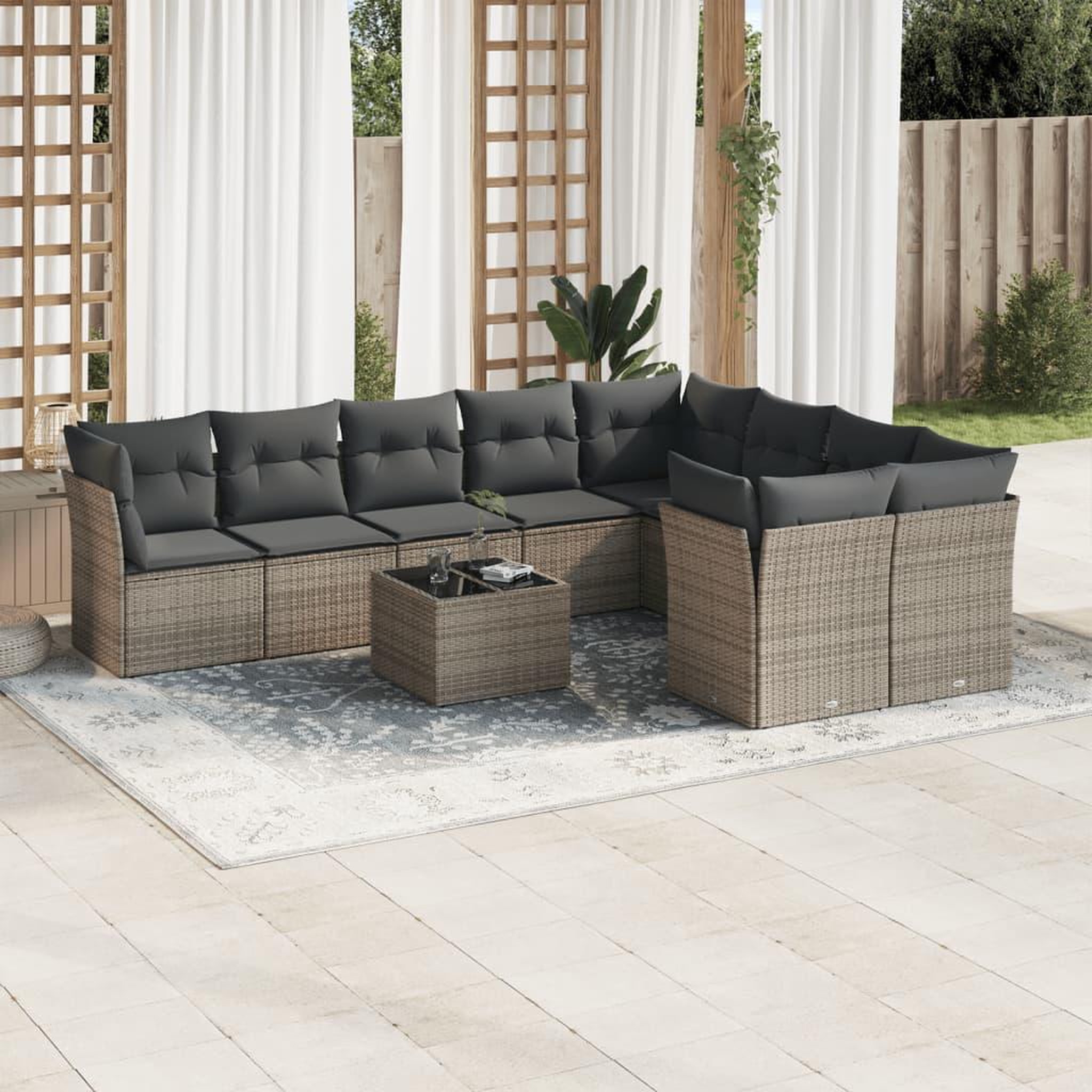 VIDAXL Salon de jardin avec coussins 10 pcs gris resine tressee