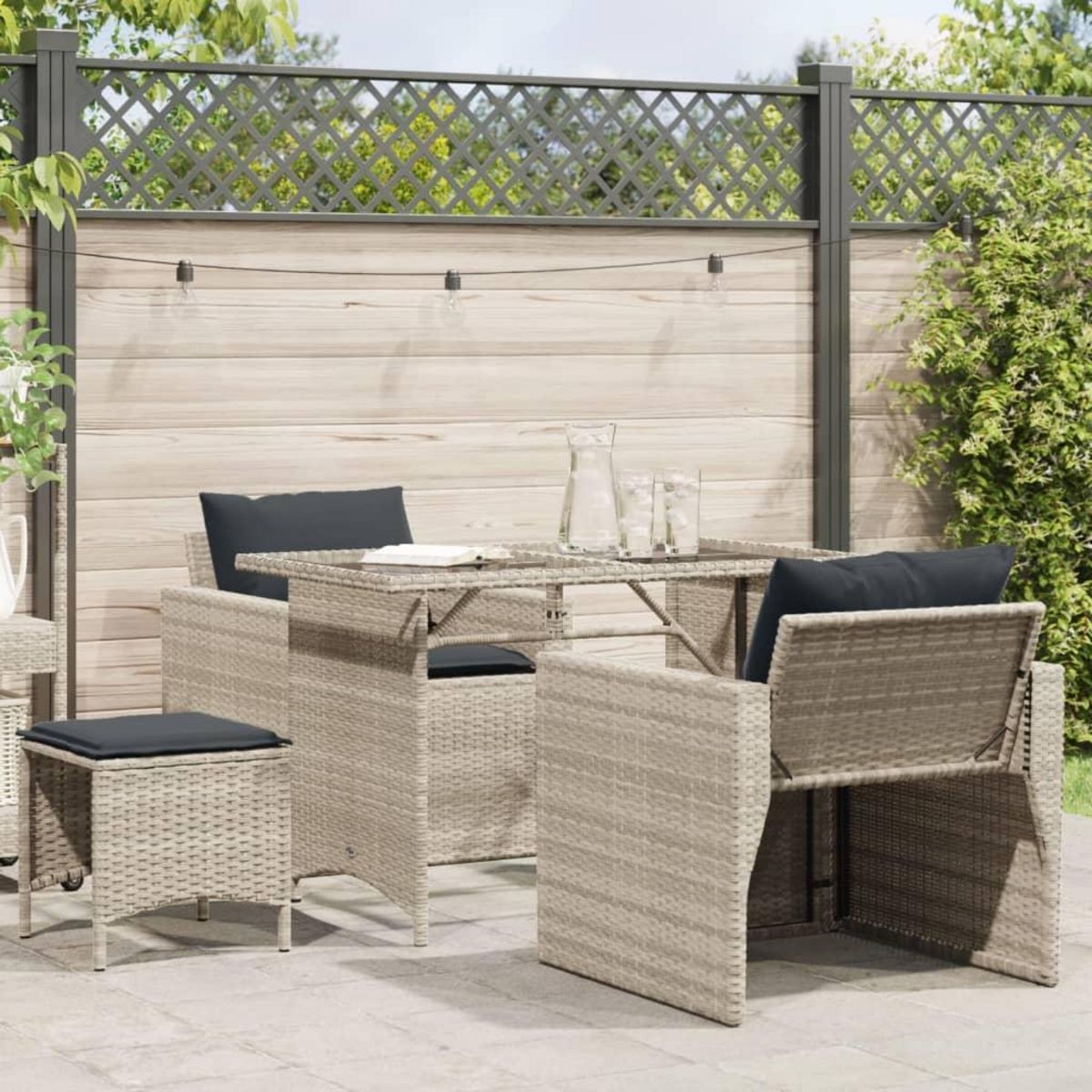 VIDAXL Salon de jardin 4 pcs avec coussins gris clair resine tressee