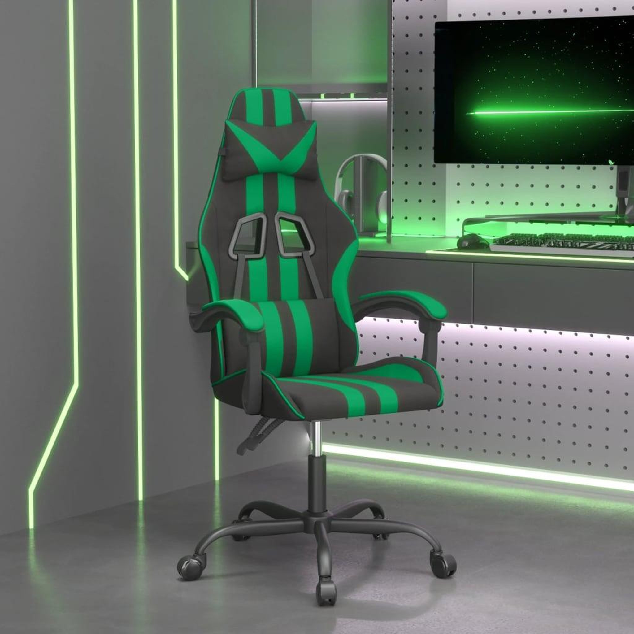 VIDAXL Chaise de jeu pivotante Noir et vert Similicuir
