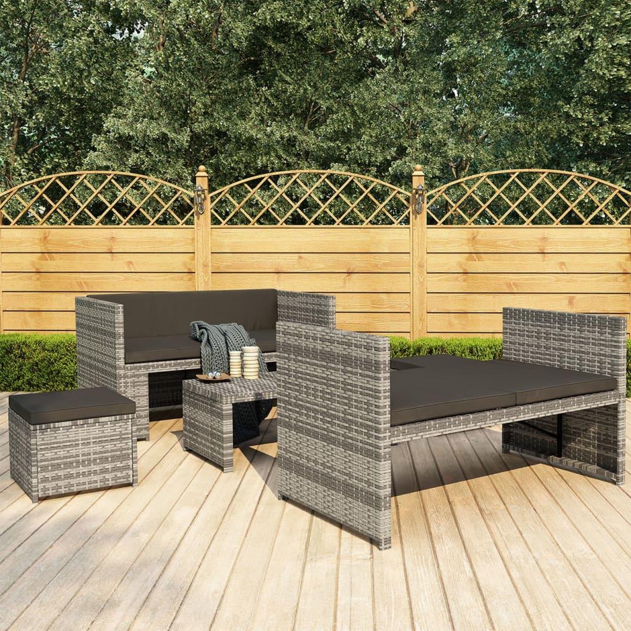 Voir la diapositive 1 : VIDAXL Salon de jardin 5 pcs avec coussins resine tressee gris