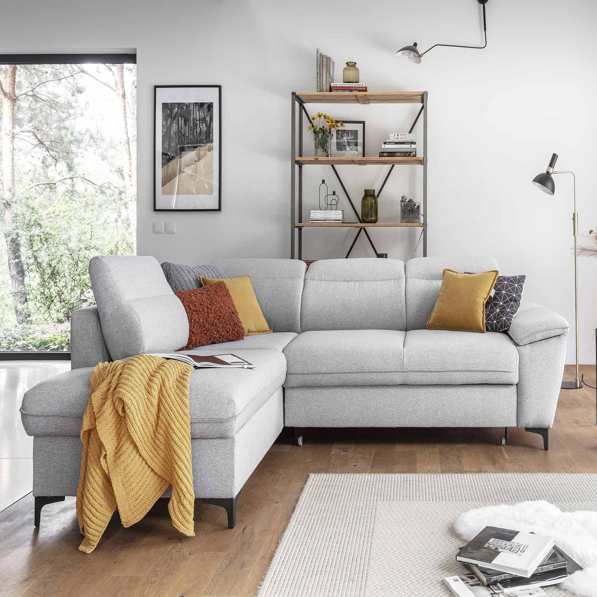 Voir la diapositive 5 : BEST MOBILIER Clever - canapé d'angle gauche - 5 places - convertible avec coffre et têtières - en tissu