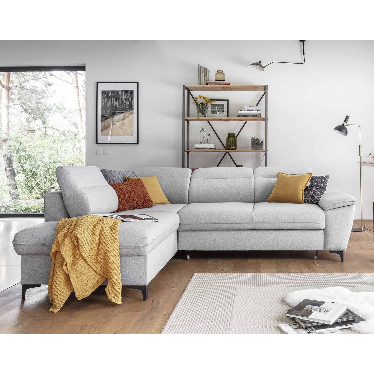 BEST MOBILIER Clever - canapé d'angle gauche - 5 places - convertible avec coffre et têtières - en tissu