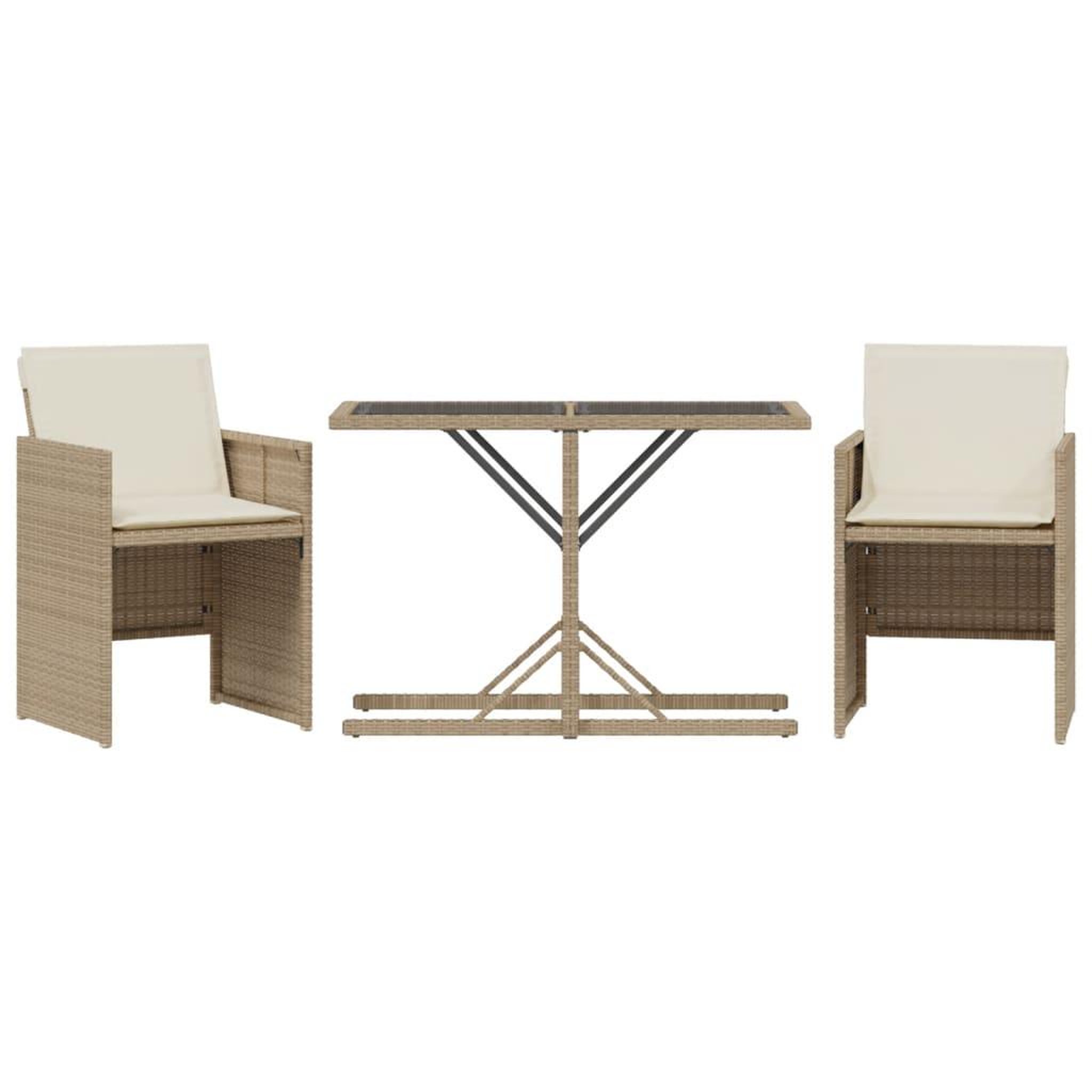 Voir la diapositive 2 : VIDAXL Ensemble de bistro 3 pcs avec coussins beige resine tressee