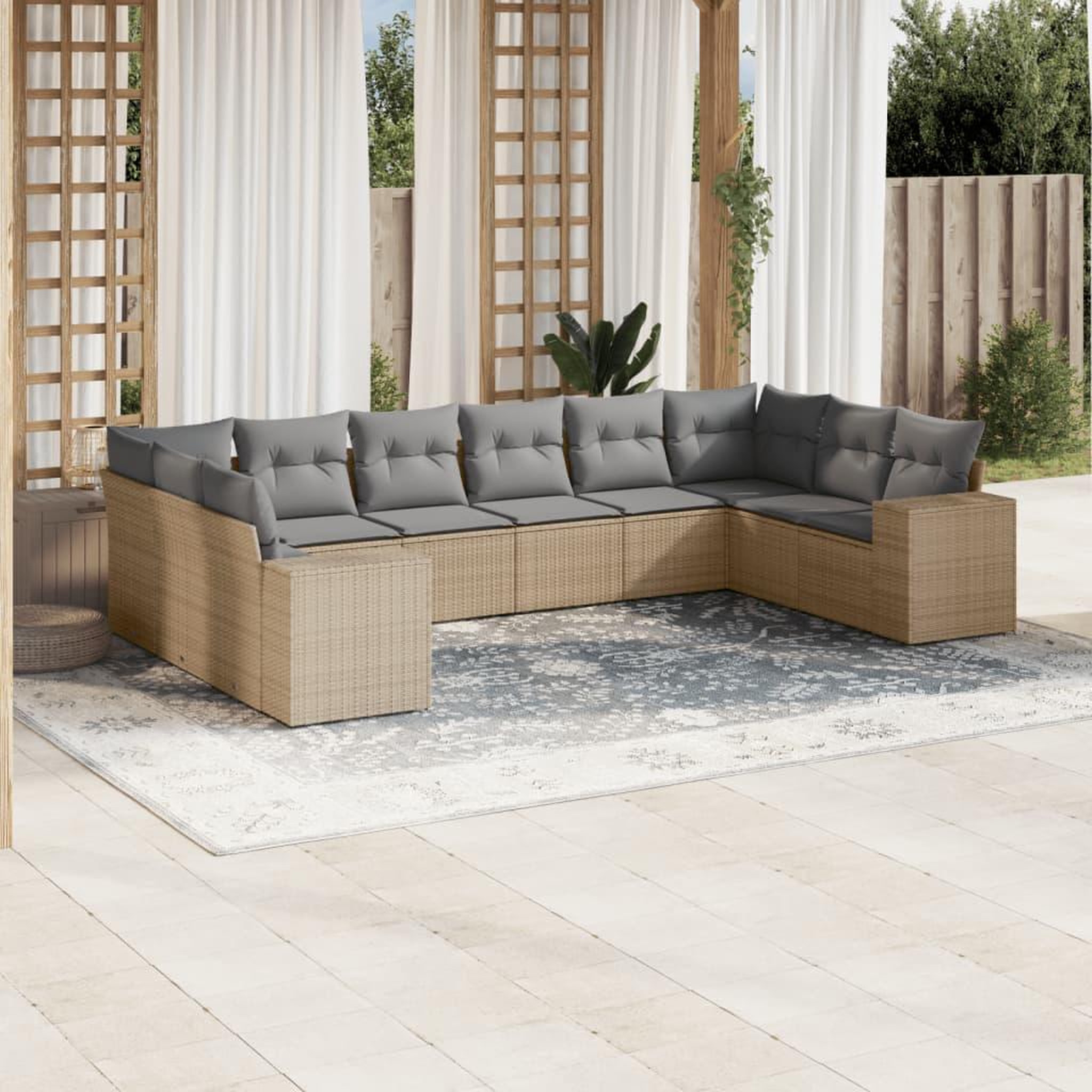VIDAXL Salon de jardin avec coussins 10 pcs beige resine tressee