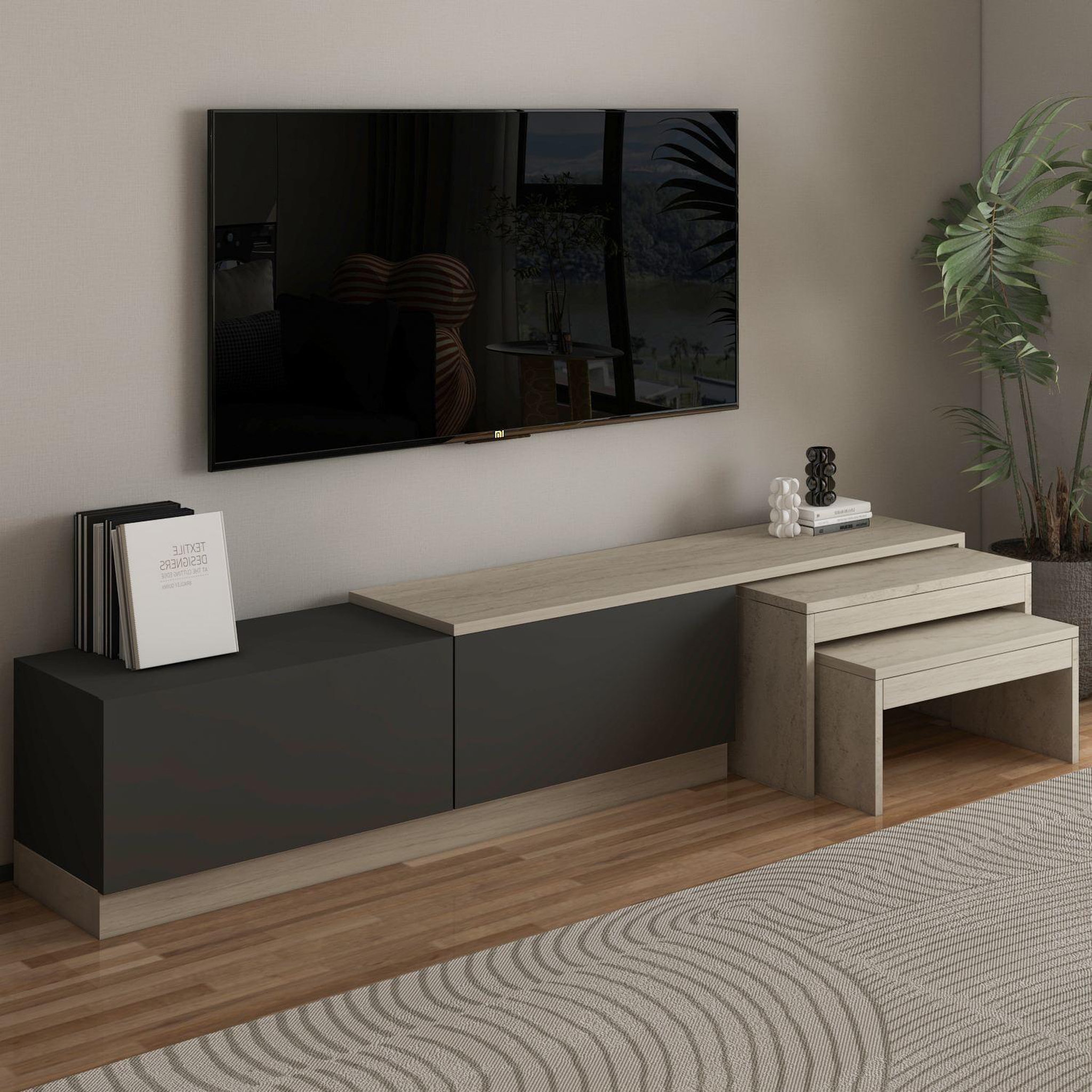 Voir la diapositive 3 : Habitat et Jardin Meuble tv en bois  nest  - 180 x 30 x 36 cm - gris anthracite