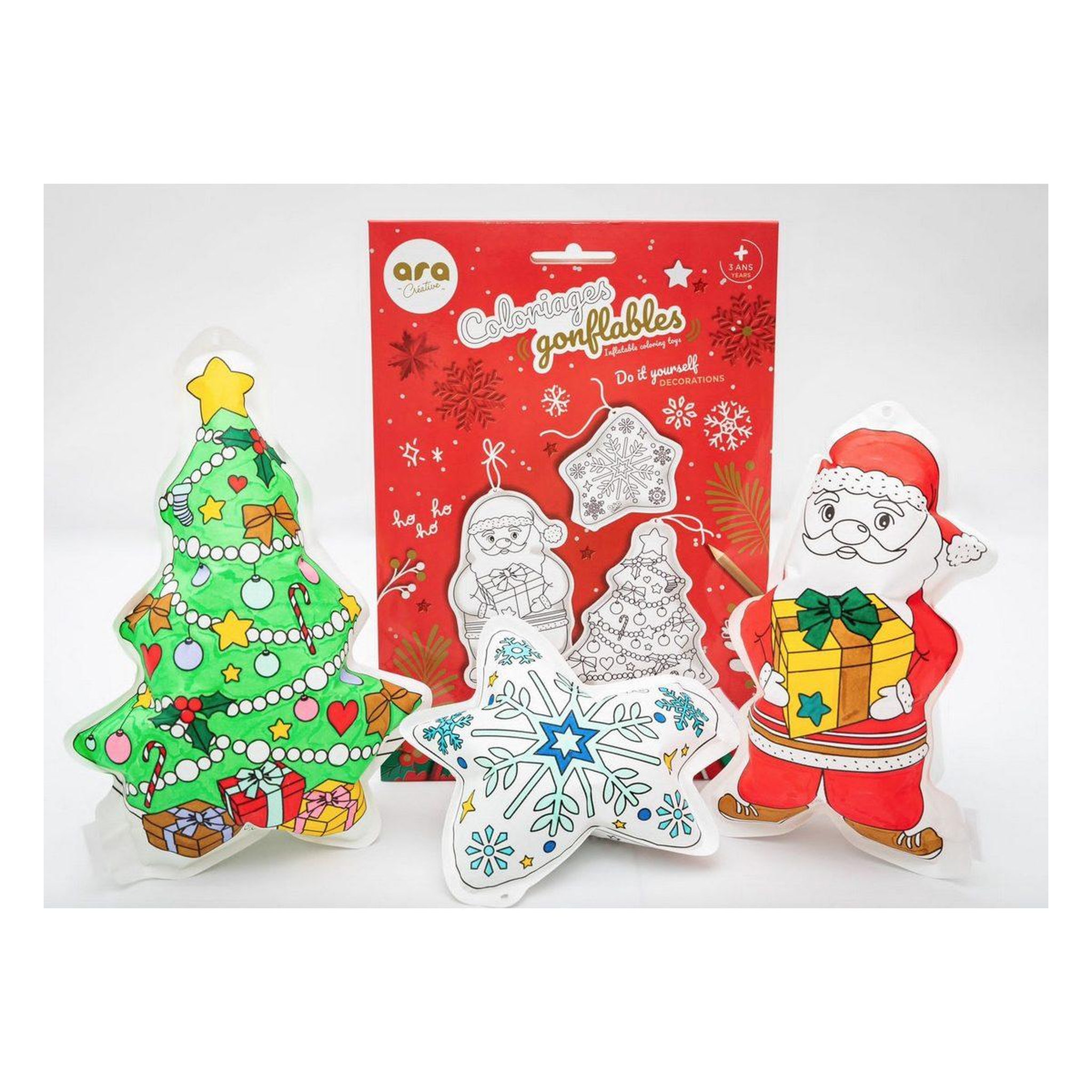 Voir la diapositive 2 : ARA CREATIVE Noel – 3 coloriages gonflables a suspendre