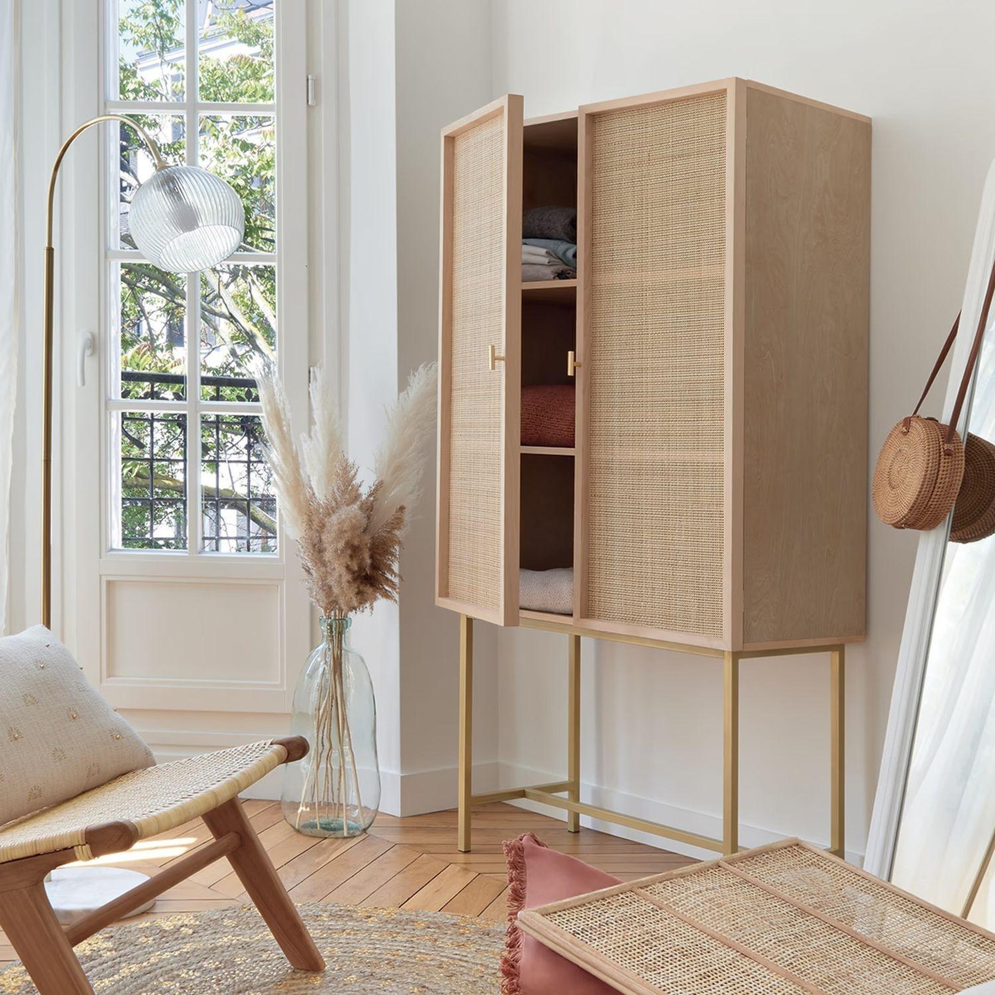 Voir la diapositive 2 : ATMOSPHERA Buffet haut 2 portes en cannage RAYO - Beige