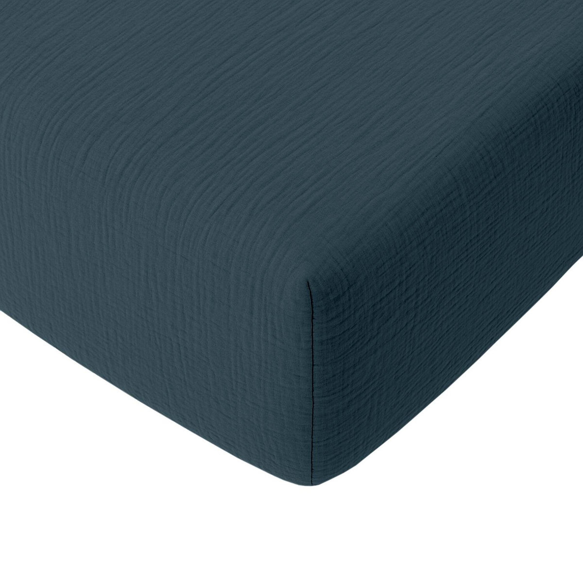 BATON ROUGE Drap housse 100%gaze de coton lavé bleu pétrole