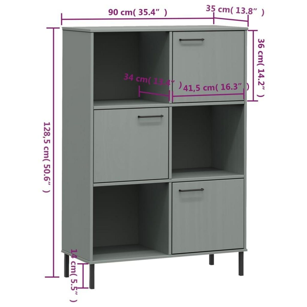 VIDAXL Bibliotheque avec pieds en metal Gris 90x35x128,5 cm Bois OSLO