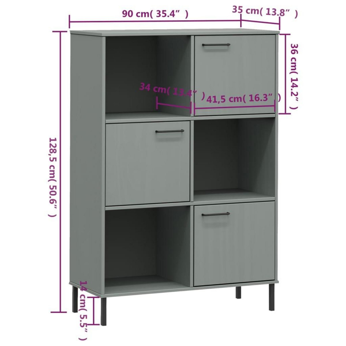 VIDAXL Bibliotheque avec pieds en metal Gris 90x35x128,5 cm Bois OSLO