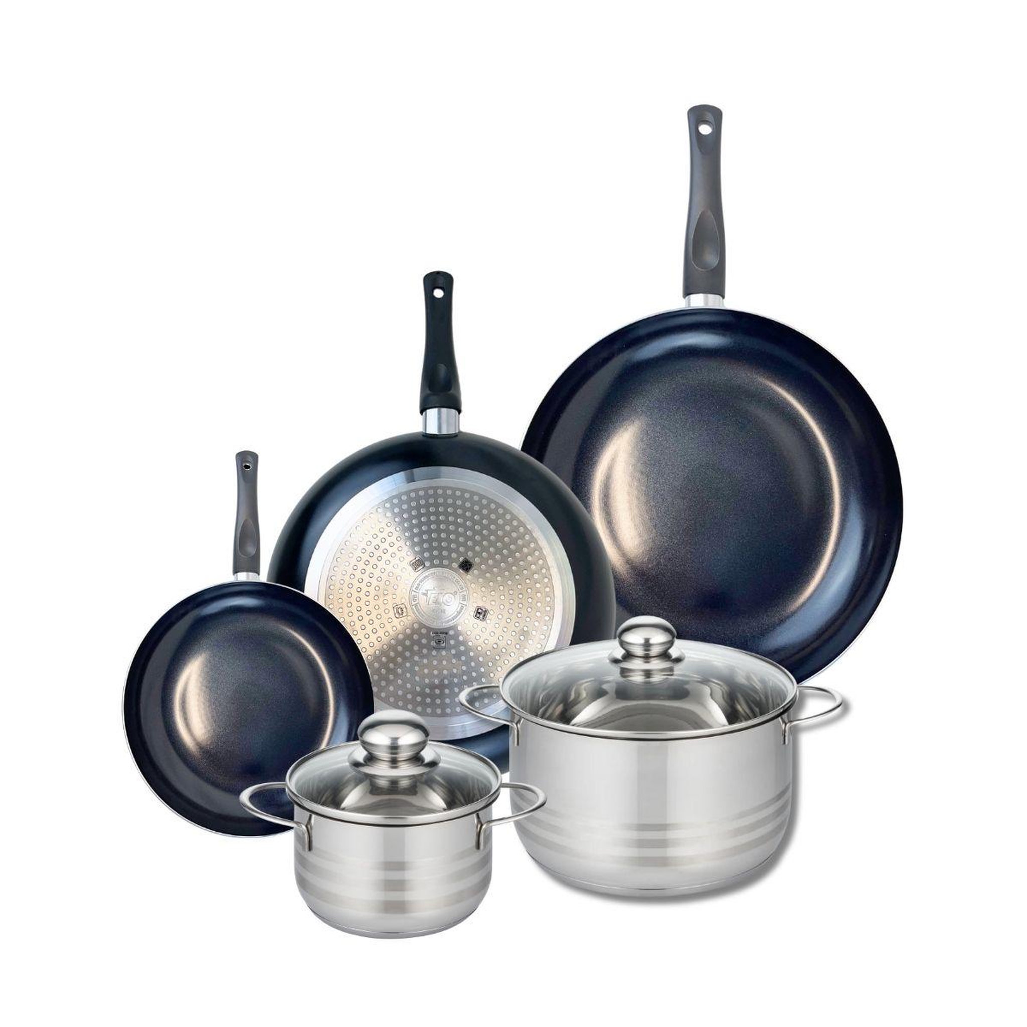 ELO Ensemble de 3 poêles de cuisson 20, 28 et 32 cm et 2 faitouts 14 et 20 cm elo prima brillant