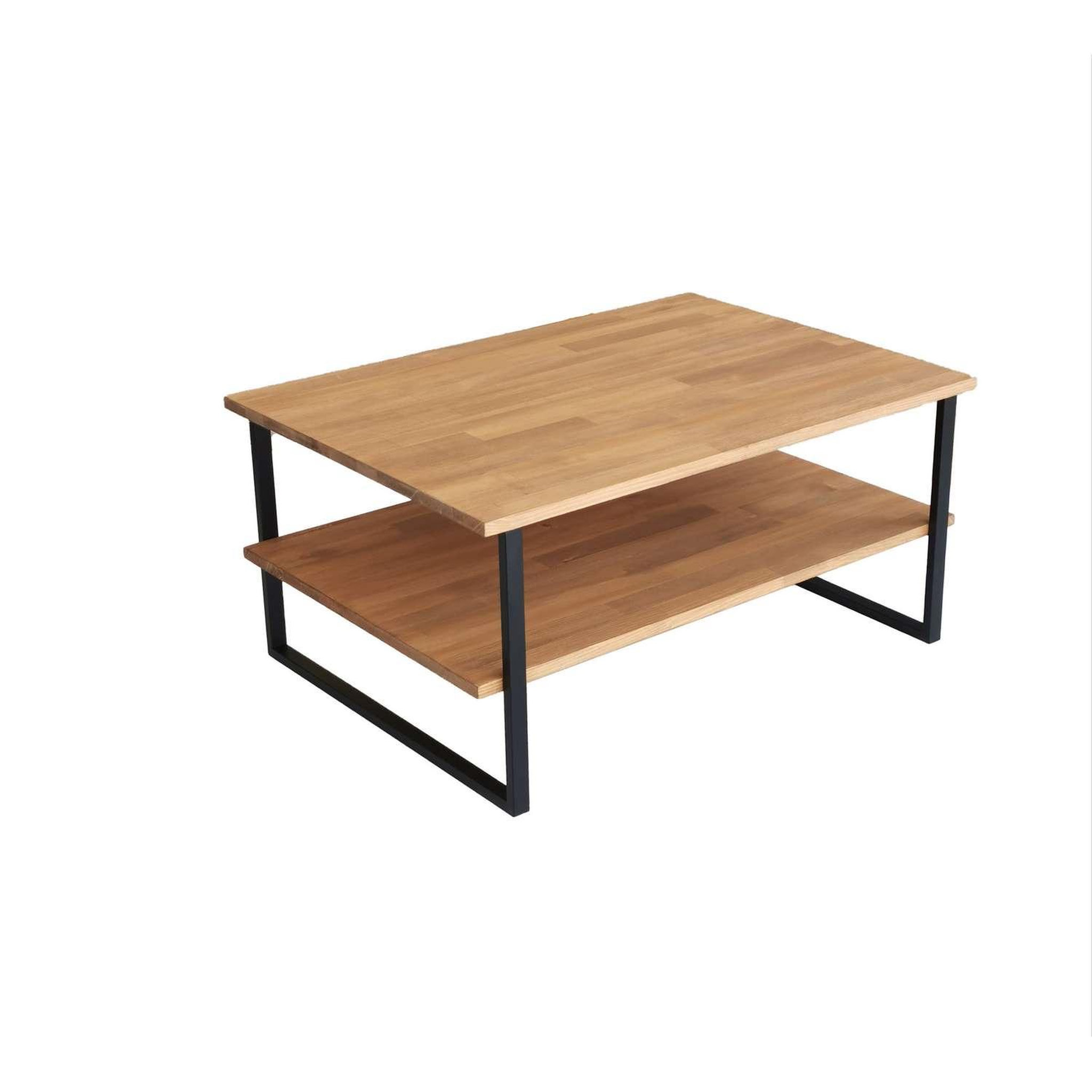 TOILINUX Table basse 1 étagère auralis en bois massif - beige et noir
