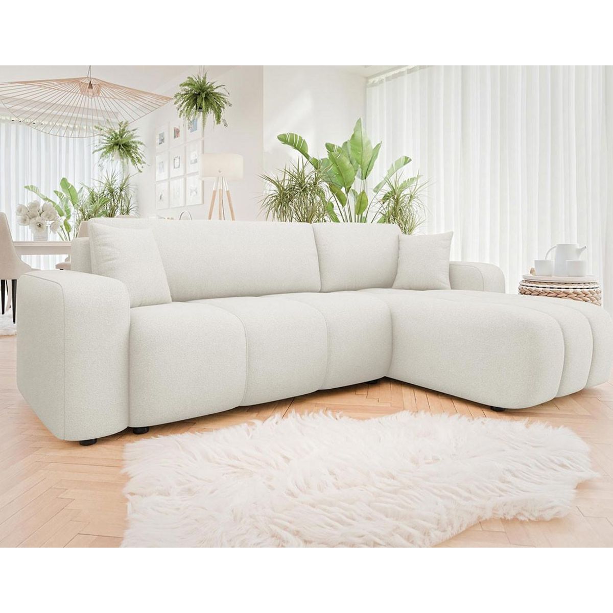 BEST MOBILIER Nicole - canapé d'angle réversible 4 places convertible avec coffre en tissu