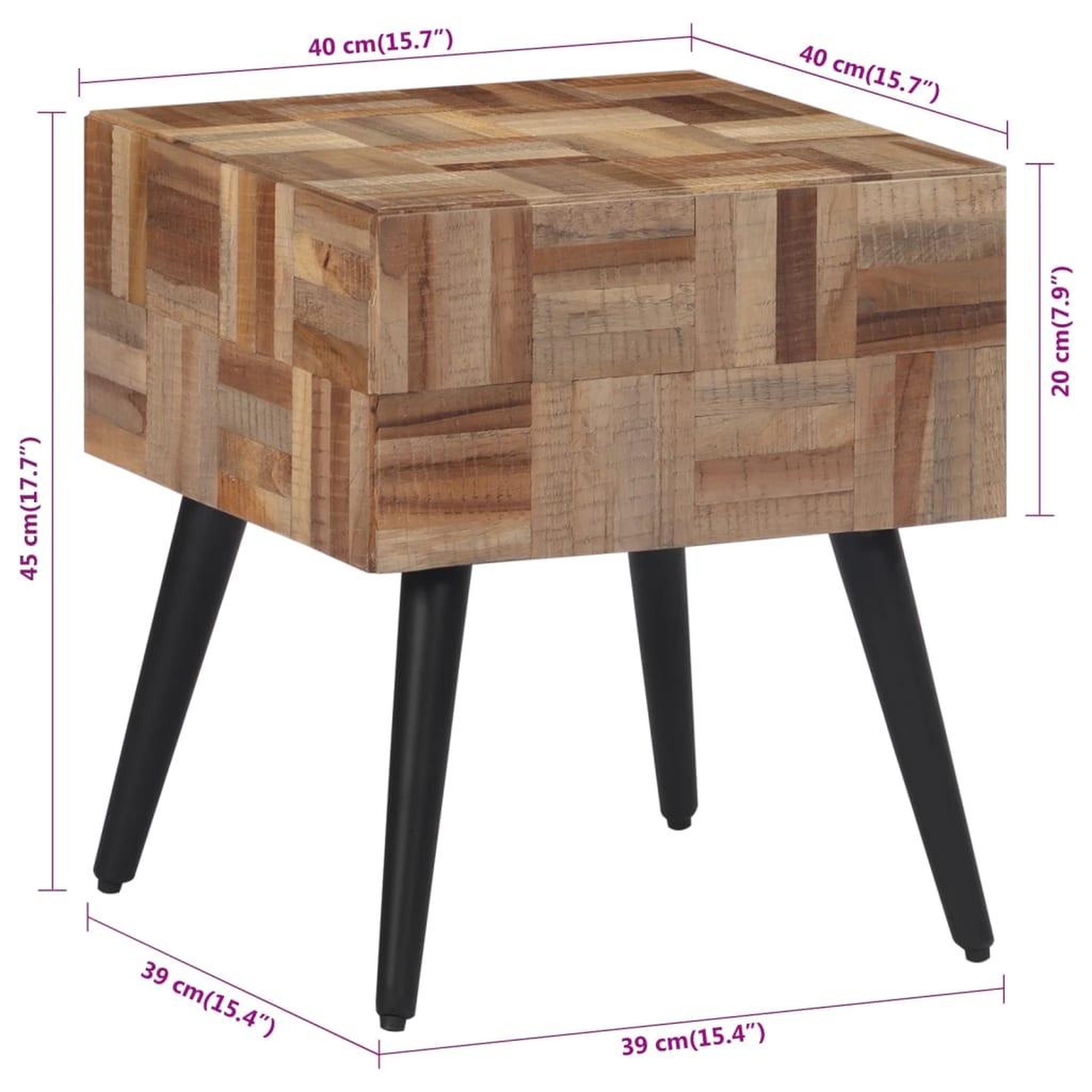 Voir la diapositive 6 : VIDAXL Table d'appoint 40x40x45 cm teck de recuperation massif