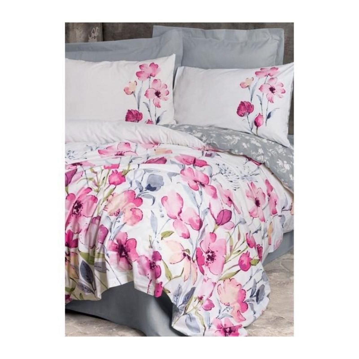 GENERIQUE Parure de lit - 129CTN64415 - 1 housse de couette 220 x 240 cm + 2 taies d'oreiller 60 x 60 cm - 100% coton ranforcé - Gris