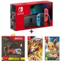 Console Nintendo Switch Joy-Con Bleu et Rouge + Pack de 9 accessoires Nintendo Switch + Dragon Ball FighterZ + Pokemon Let's Go Evoli