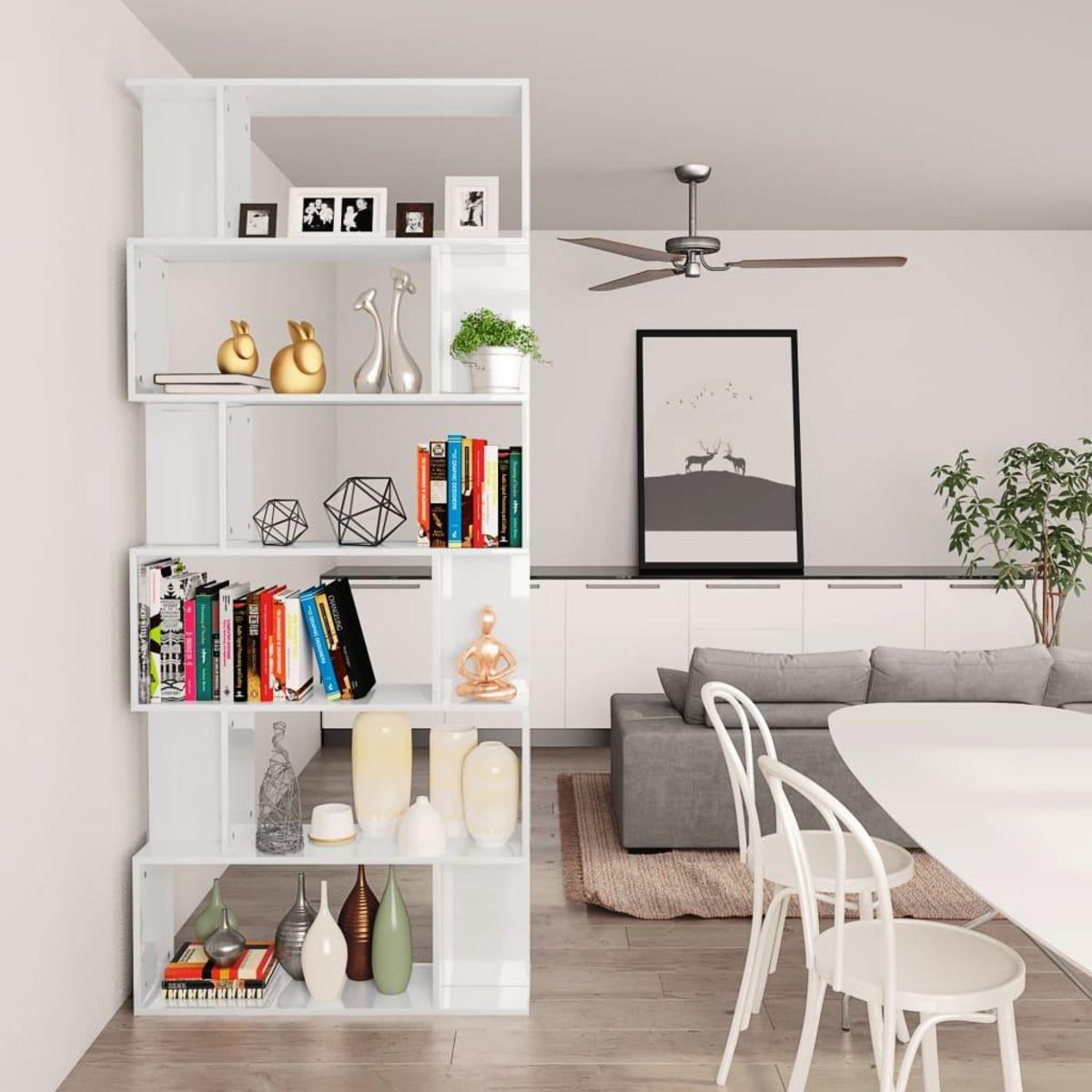 VIDAXL Bibliotheque/Separateur de piece Blanc brillant 80x24x192 cm