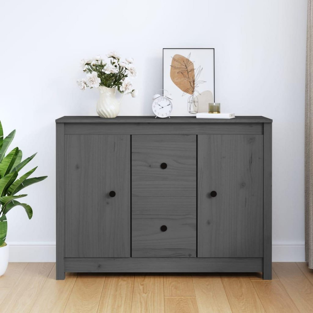VIDAXL Buffet Gris 100x35x74 cm Bois massif de pin