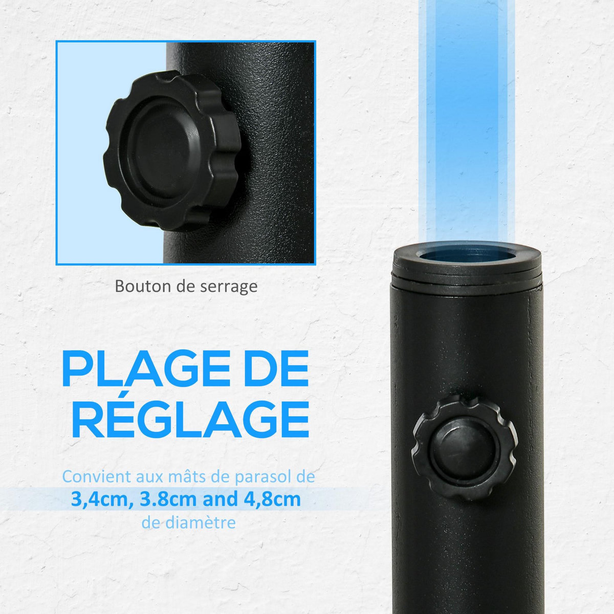 OUTSUNNY Pied de parasol - support de parasol pour ancrage au sol - visserie incluse - acier noir