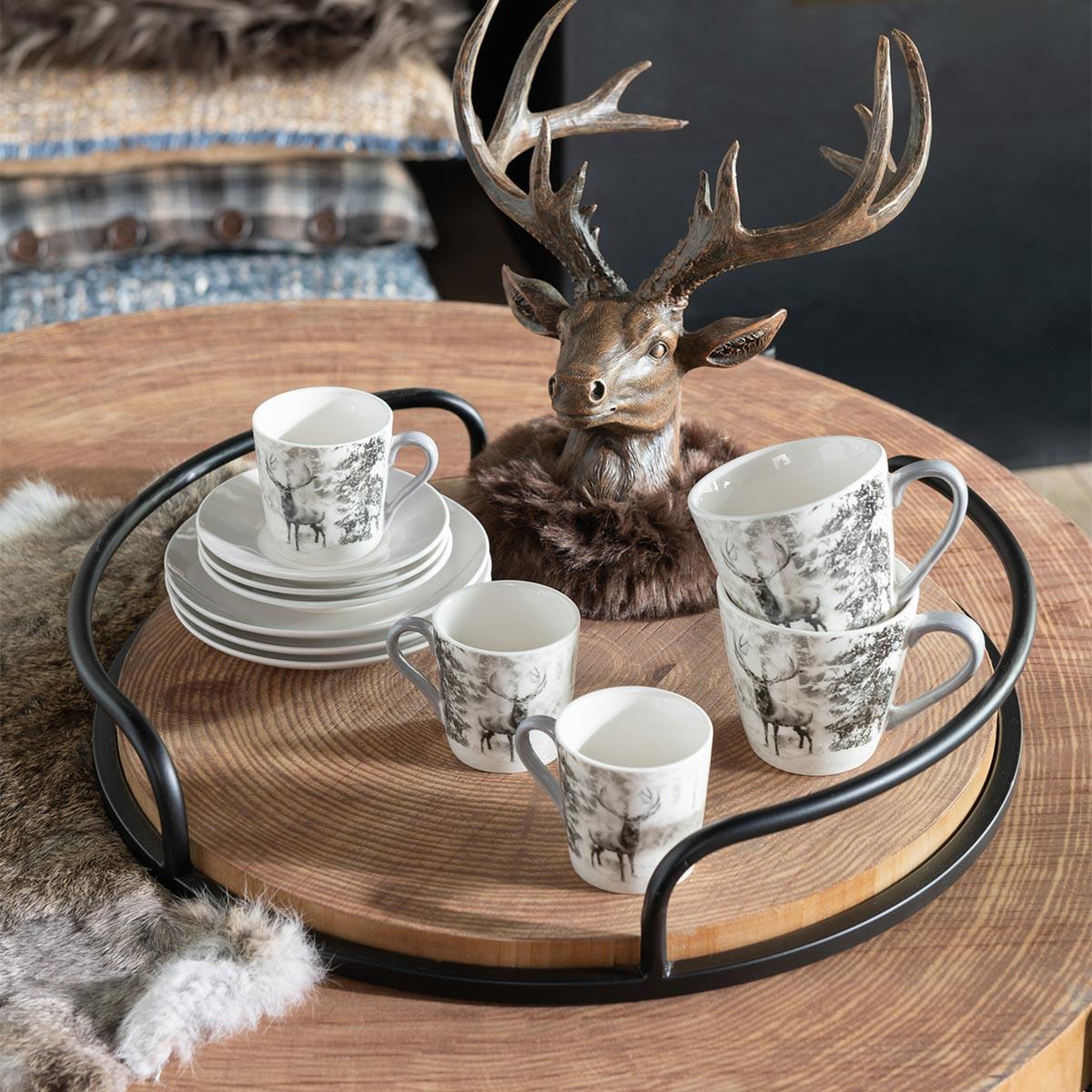 Voir la diapositive 3 : J-LINE Lot de 4 tasses à café & sous-tasses  renne  8cl gris
