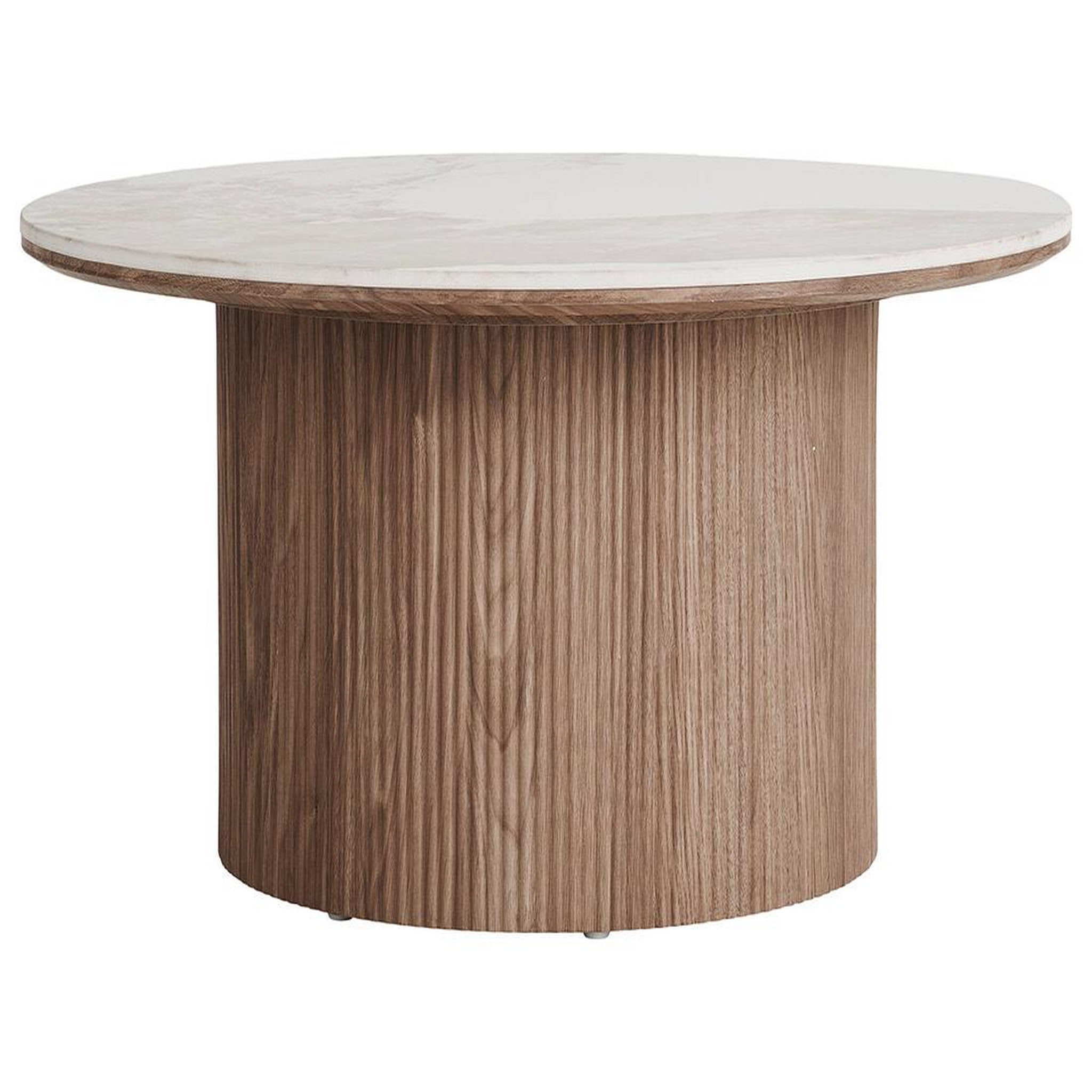 BEST MOBILIER Lysa - table basse plateau effet marbre et pieds effets bois - 80 cm. Coloris disponibles : Marron