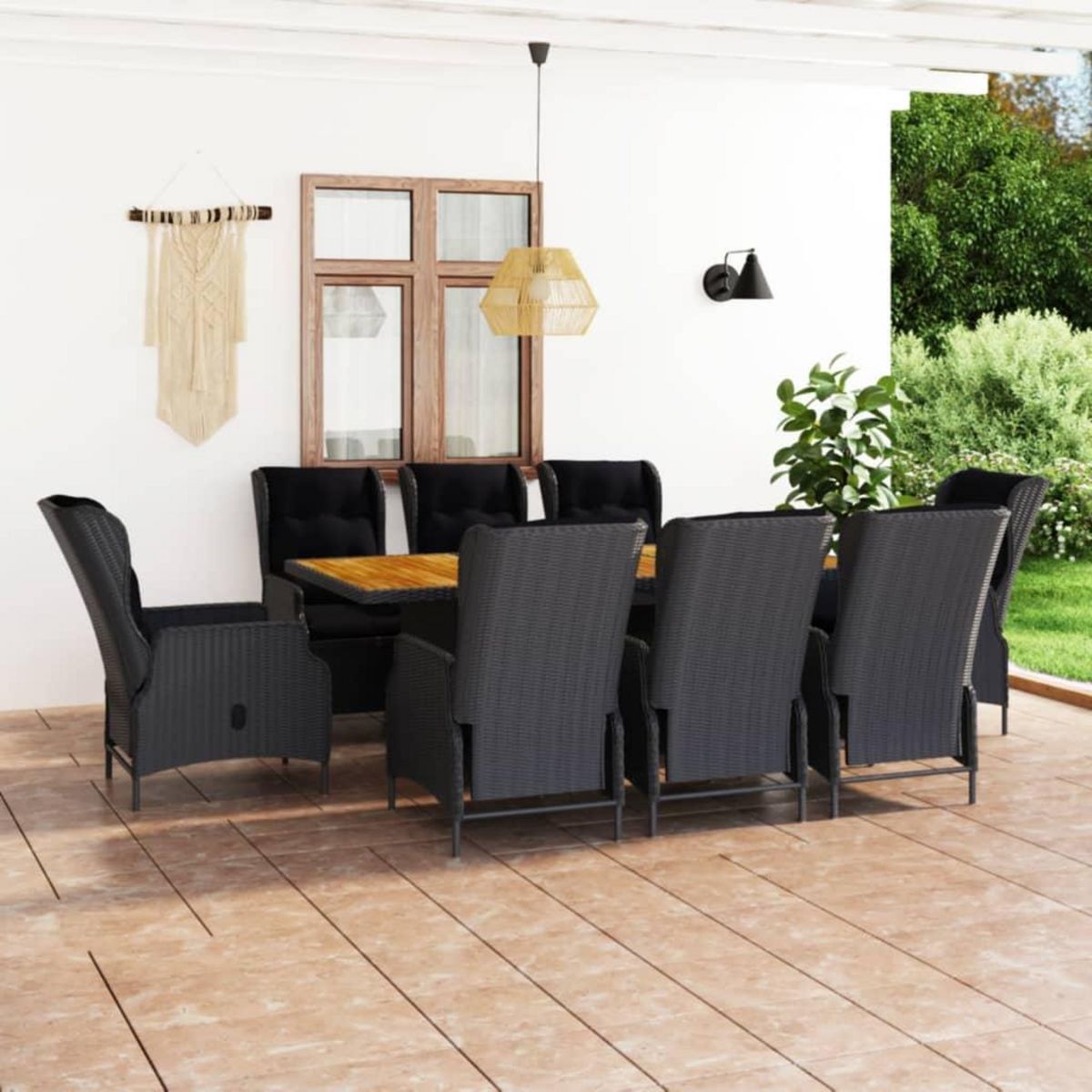 VIDAXL Ensemble a manger d'exterieur 9pcs et coussins rotin gris fonce