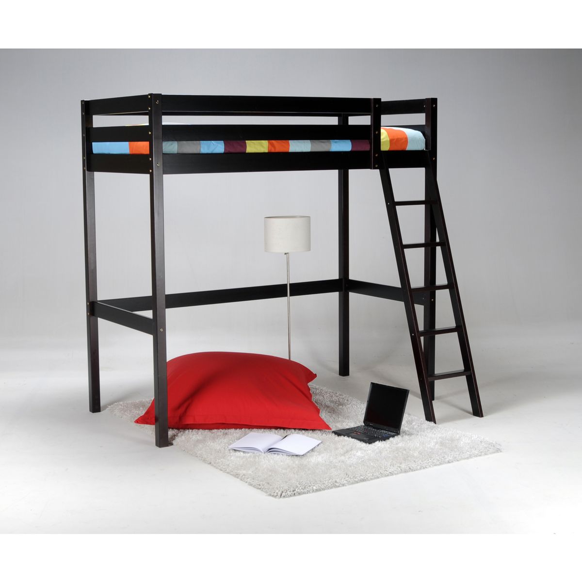 Lit Mezzanine 90 x 190 cm bois massif + sommier CITY