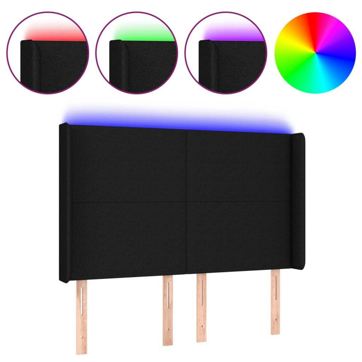 VIDAXL Tete de lit a LED Noir 147x16x118/128 cm Tissu