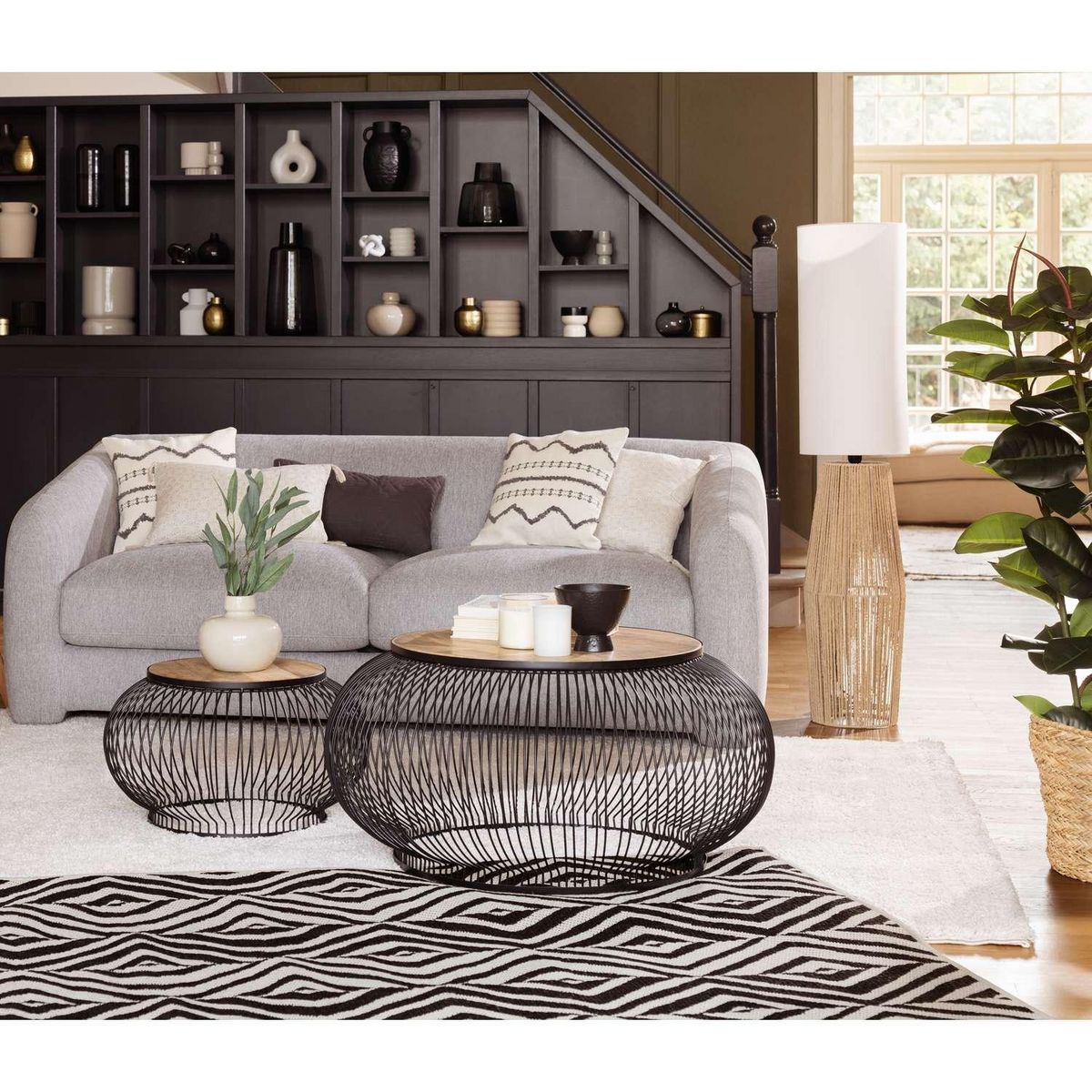 ATMOSPHERA Tapis rectangulaire intérieur et extérieur Géométrique - 120 x 160 cm - Noir et blanc