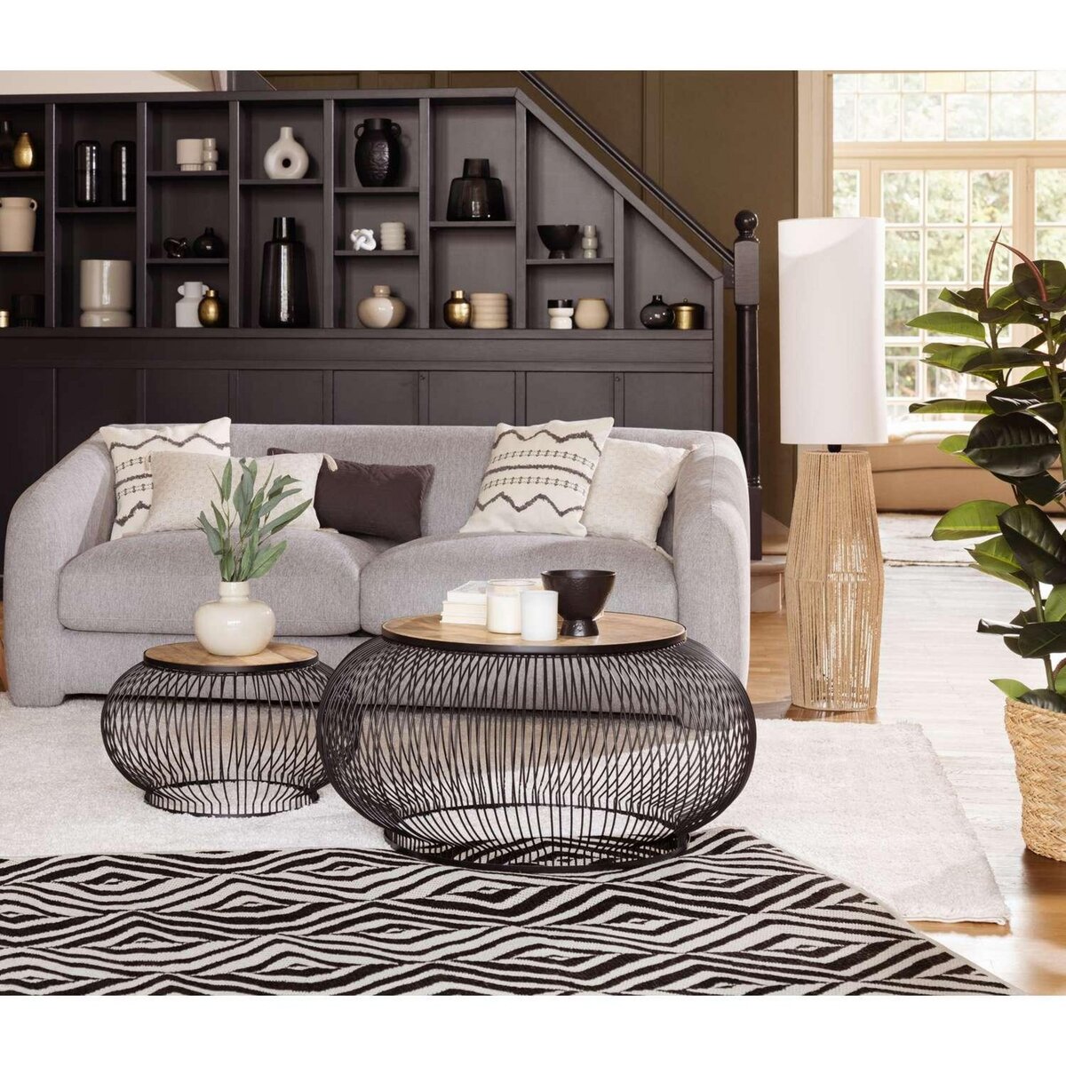 ATMOSPHERA Tapis rectangulaire intérieur et extérieur Géométrique - 120 x 160 cm - Noir et blanc