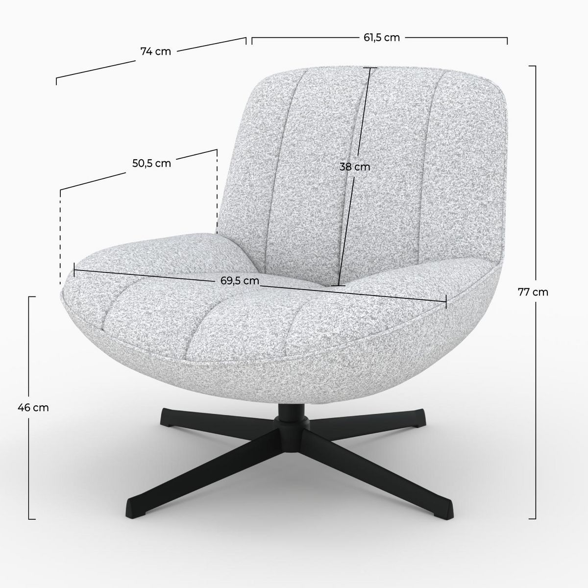Rendez vous déco Fauteuil pivotant en tissu bouclé blanc cassé - Elvis