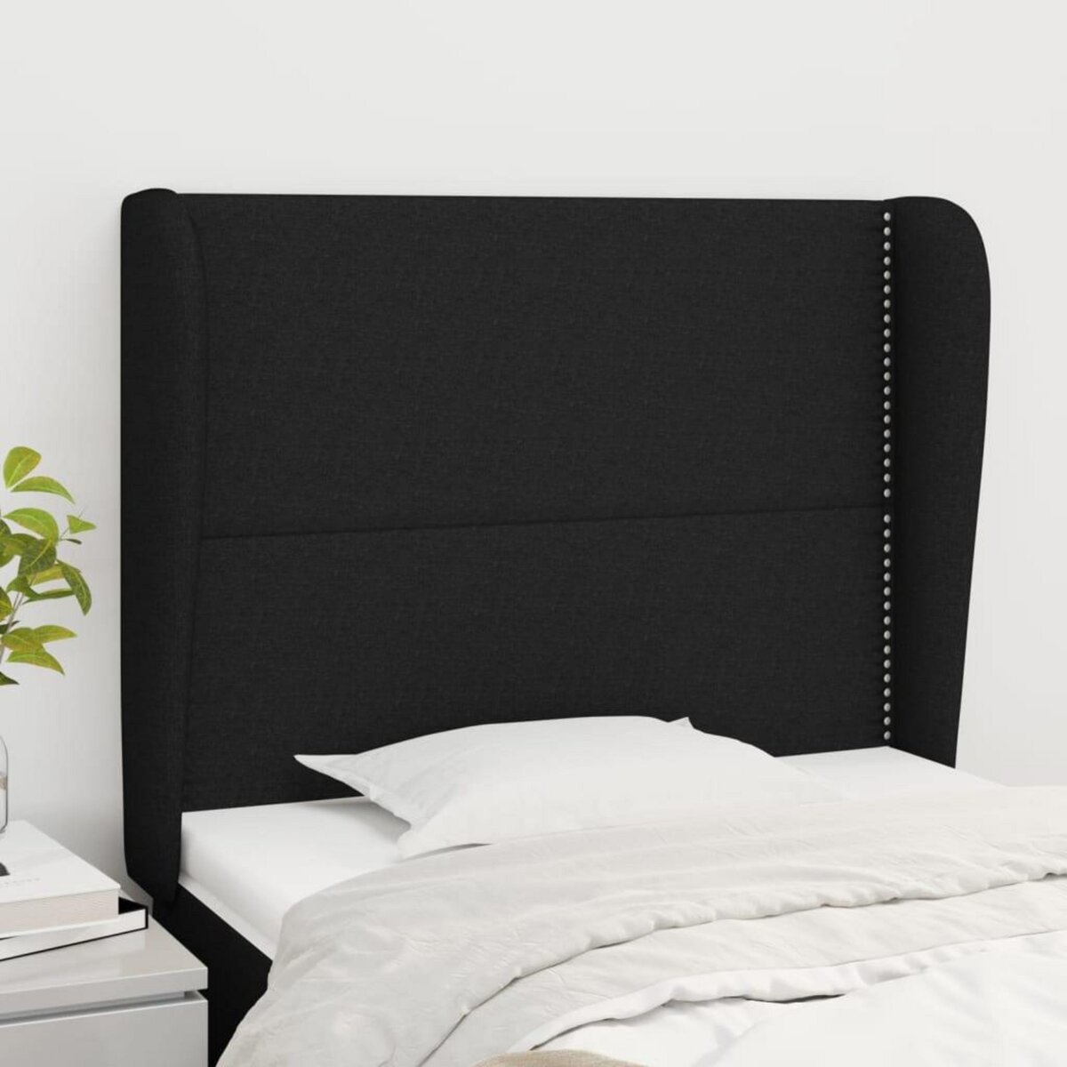 VIDAXL Tete de lit avec oreilles Noir 83x23x118/128 cm Tissu