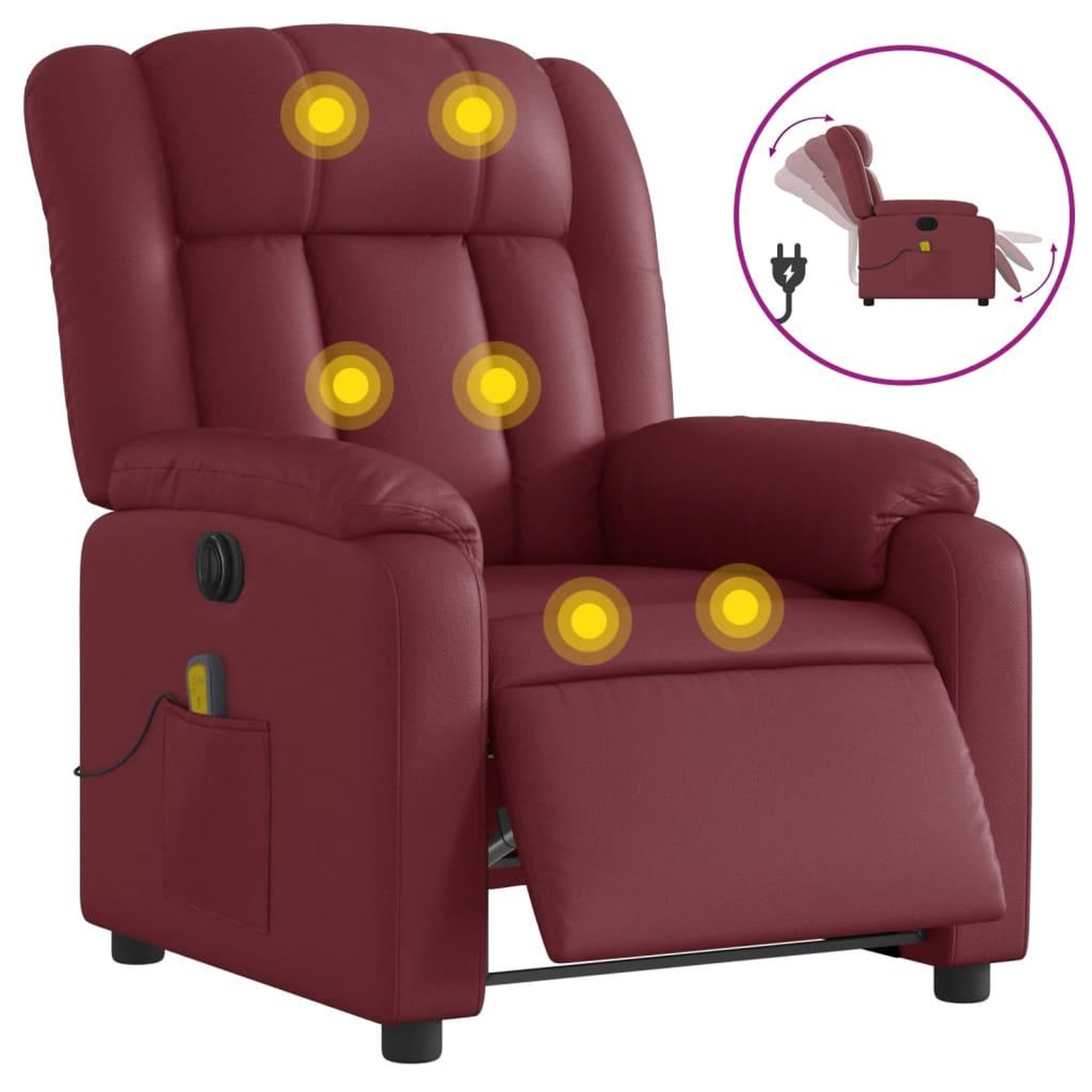 Voir la diapositive 2 : VIDAXL Fauteuil de massage inclinable electrique rouge bordeaux
