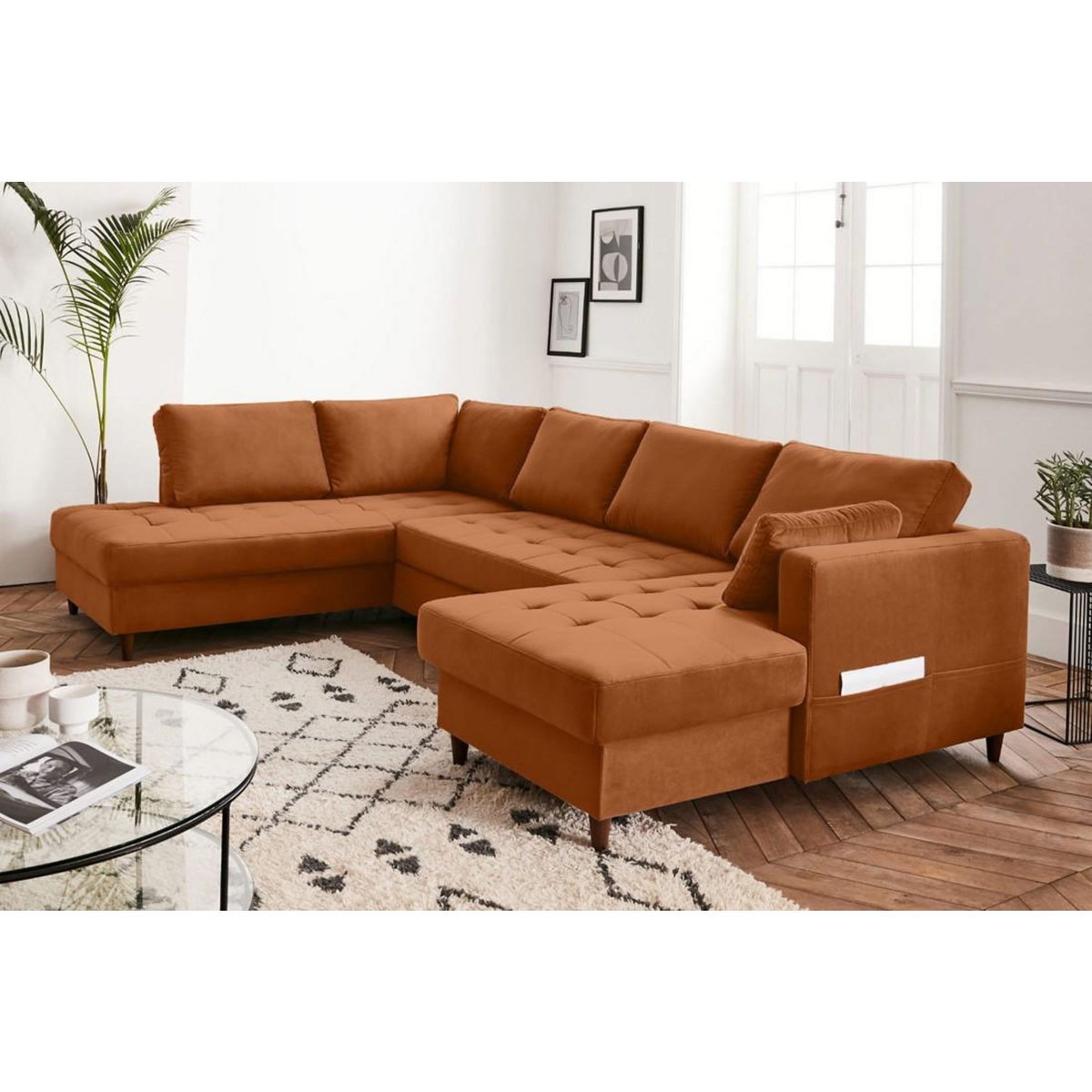 LISA DESIGN Anna - canapé panoramique d'angle gauche - 7 places - convertible avec coffre - en velours