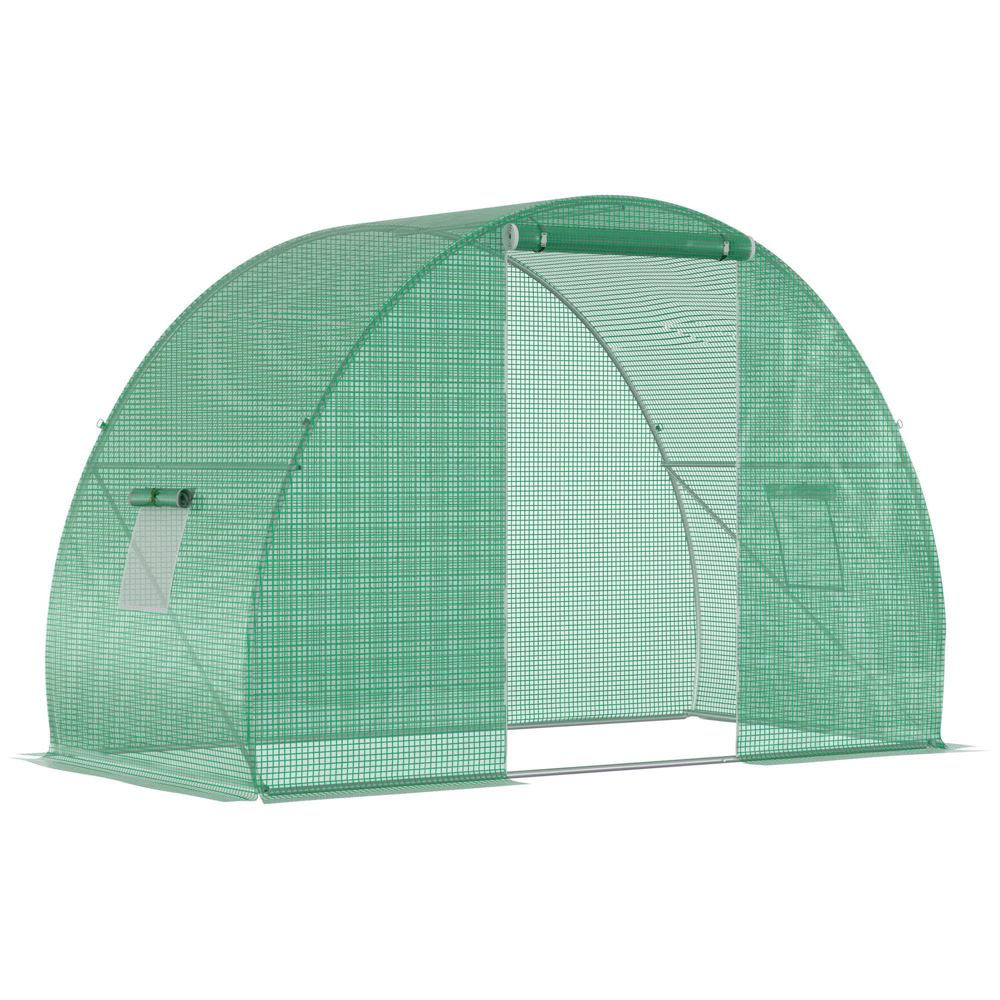OUTSUNNY Serre de jardin tunnel surface sol 4,5 m² dim. 3l x 1,5l x 2h m châssis tubulaire renforcé porte zippée 2 fenêtres enroulables vert