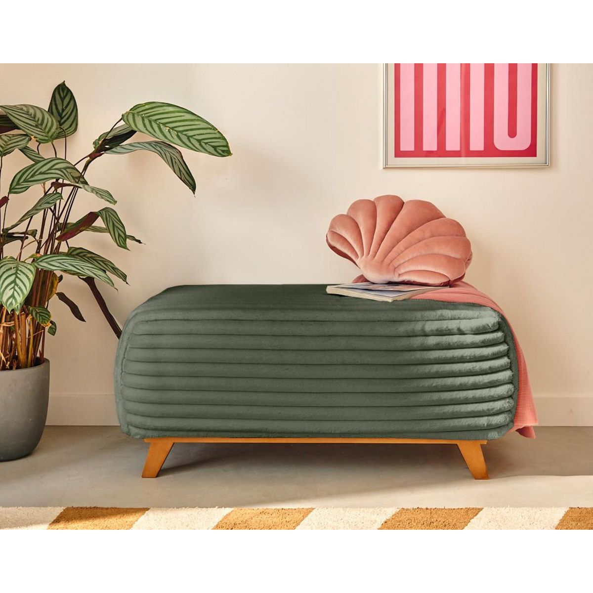 BEST MOBILIER Cristal - bout de lit - en fausse fourrure côtelée